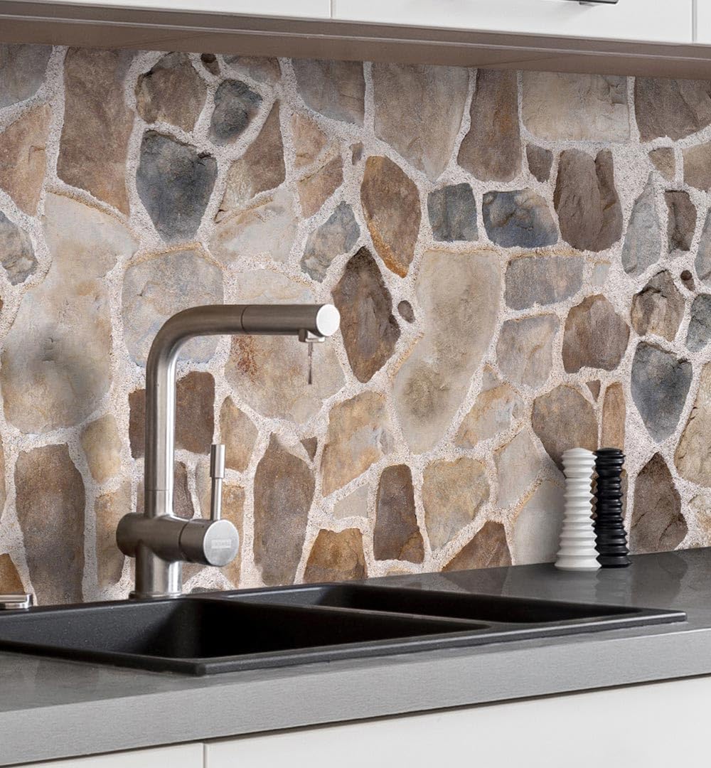 MyMaxxi Küchenrückwand Folie selbstklebend matt - einfache Montage ohne Bohren 0,4mm stark Versteift - Motiv Mauer 04-60cm hoch - Spritzschutz Küche Klebefolie - Stein Ziegel 60 x 60cm