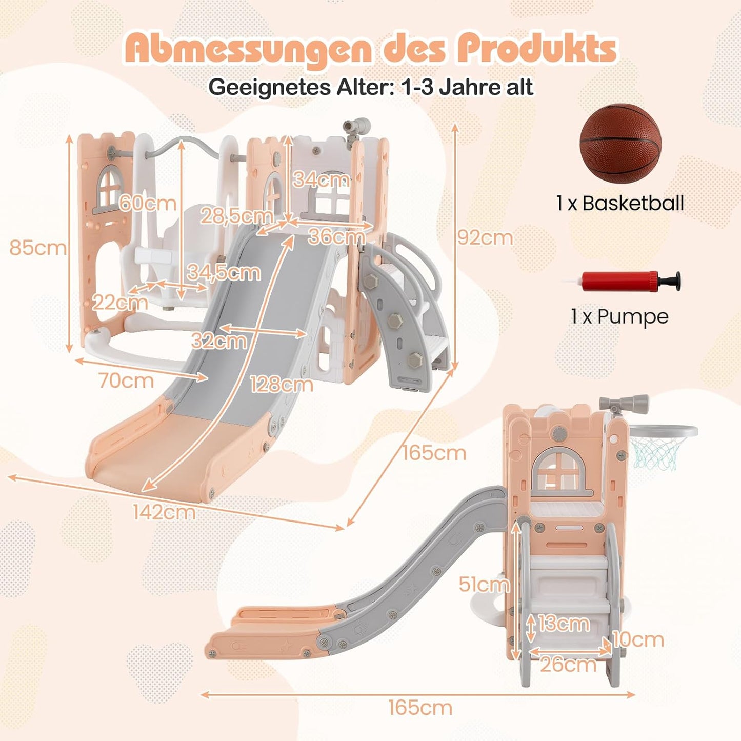 GOPLUS 7 in 1 Kinderrutsche, Kinderrutsche und Kletterspielset mit Leiter, Basketballkorb, Schaukel, Teleskop, Stauraum & rutschfeste Pedale, Indoor Spielplatz für Kinder von 1-3 Jahren (Gelb+Grün)