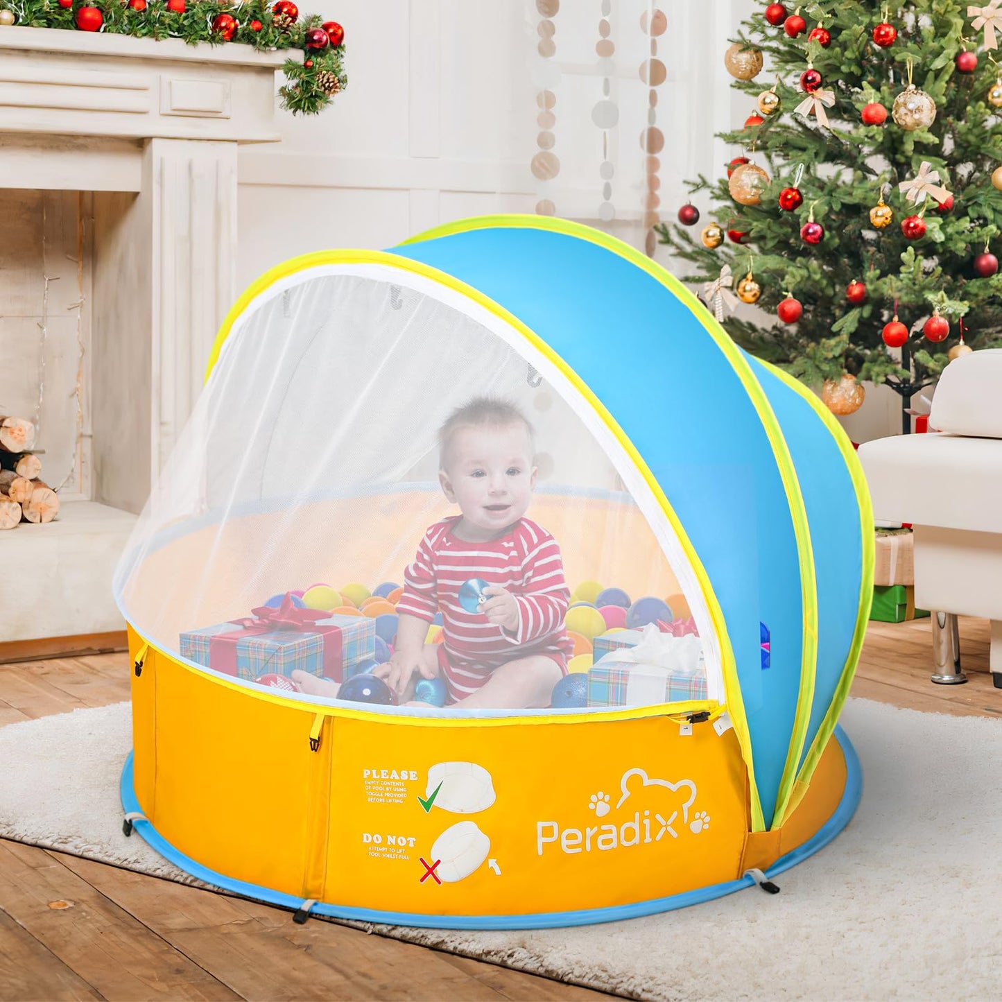 Peradix 4 in 1 Pop Up Baby Planschbecken,Babypool mit UV Schutz Bällepool, Baby Zelt Strandzelt mit Moskitonetz,Tragbare Spielzelt Bällebad Sonnenschutz Sommer für Jahre,(Blau)
