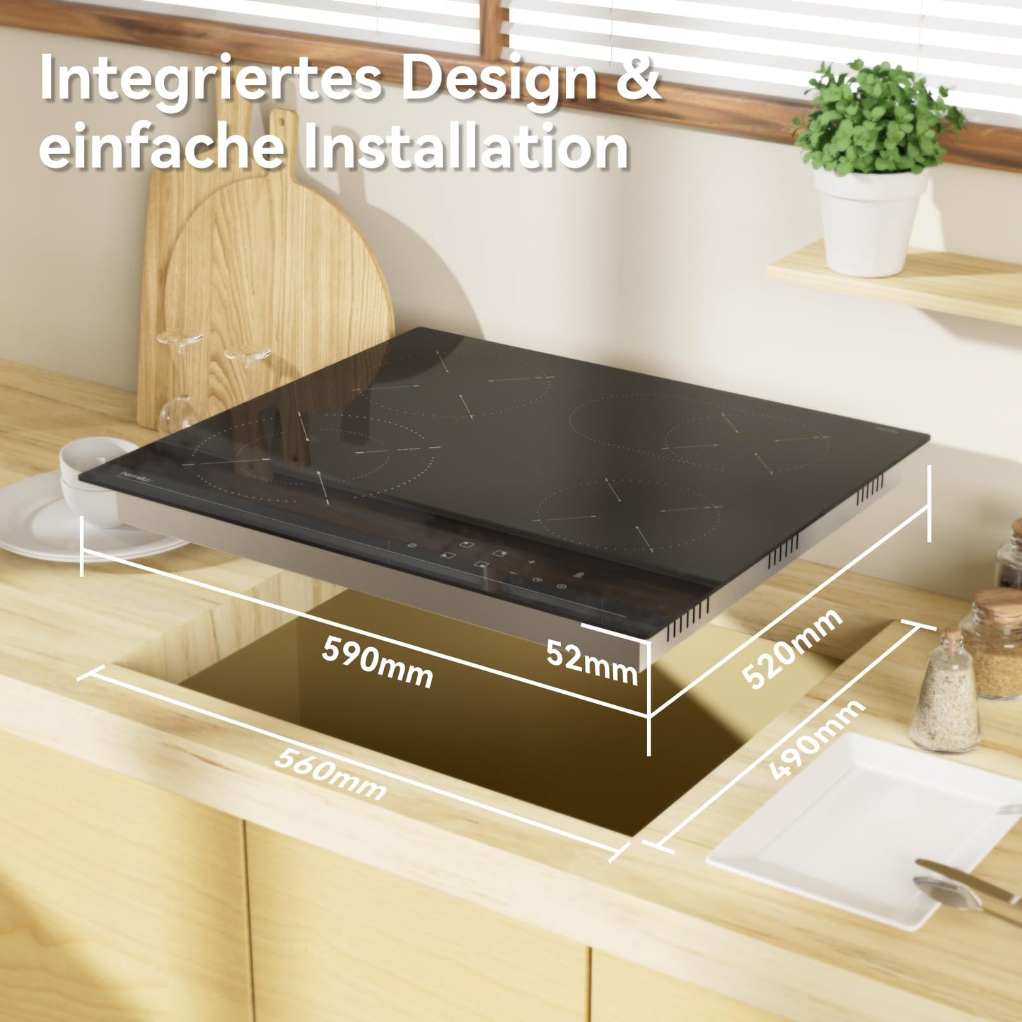 Hermitlux kochfeld 28,8cm, Glaskeramik Kochfeld 2 Platten, 9 Leistungsstufen, Touch-Steuerung, Timer, Kindersicherung, Geeignet für Alle Töpfe, 3300W