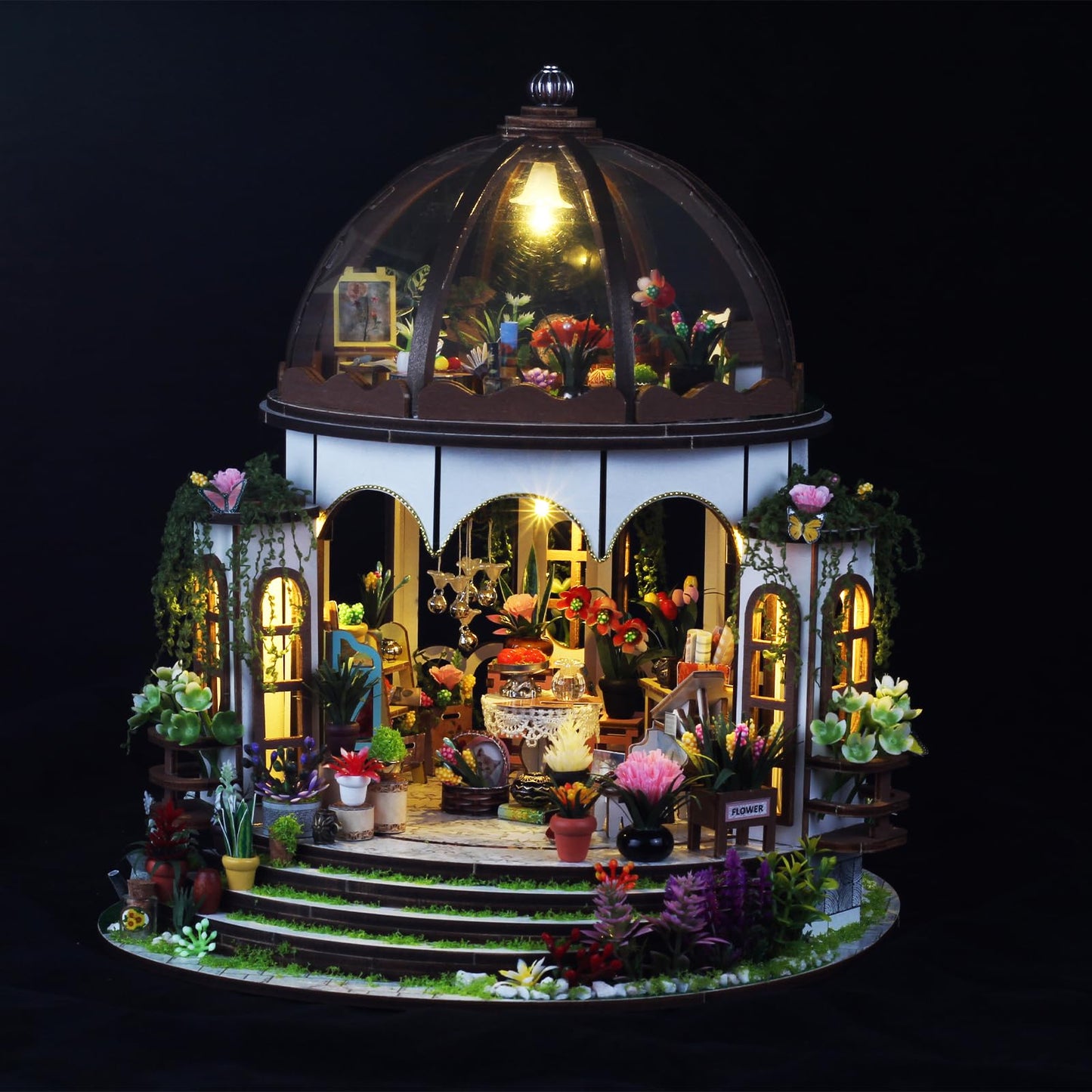 UINOFER DIY Greenhouse Wood, Miniature Garden House Building with Furniture, Creative Construction Kit Adults, Model Kit for Adults and Children - Hanging Garden