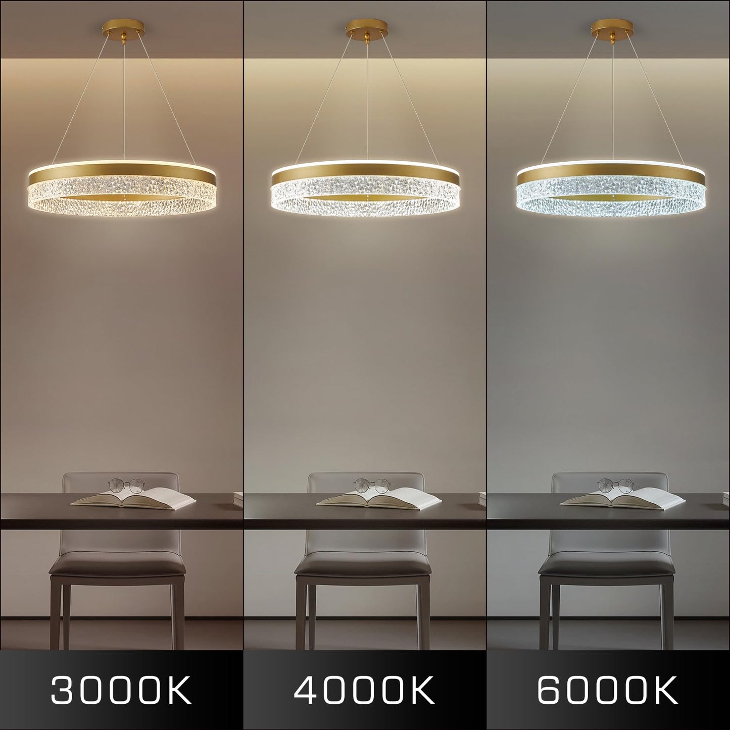 KSIBNW 3 Ringen Moderne LED Hängelampe Esstisch,45W LED Hängeleuchte & Pendelleuchten Höhenverstellbar für Esszimmer Wohnzimmer,Dimmbar Hängeleuchte Aluminium Mit Fernbedienung,3000K-6500K,Schwarz