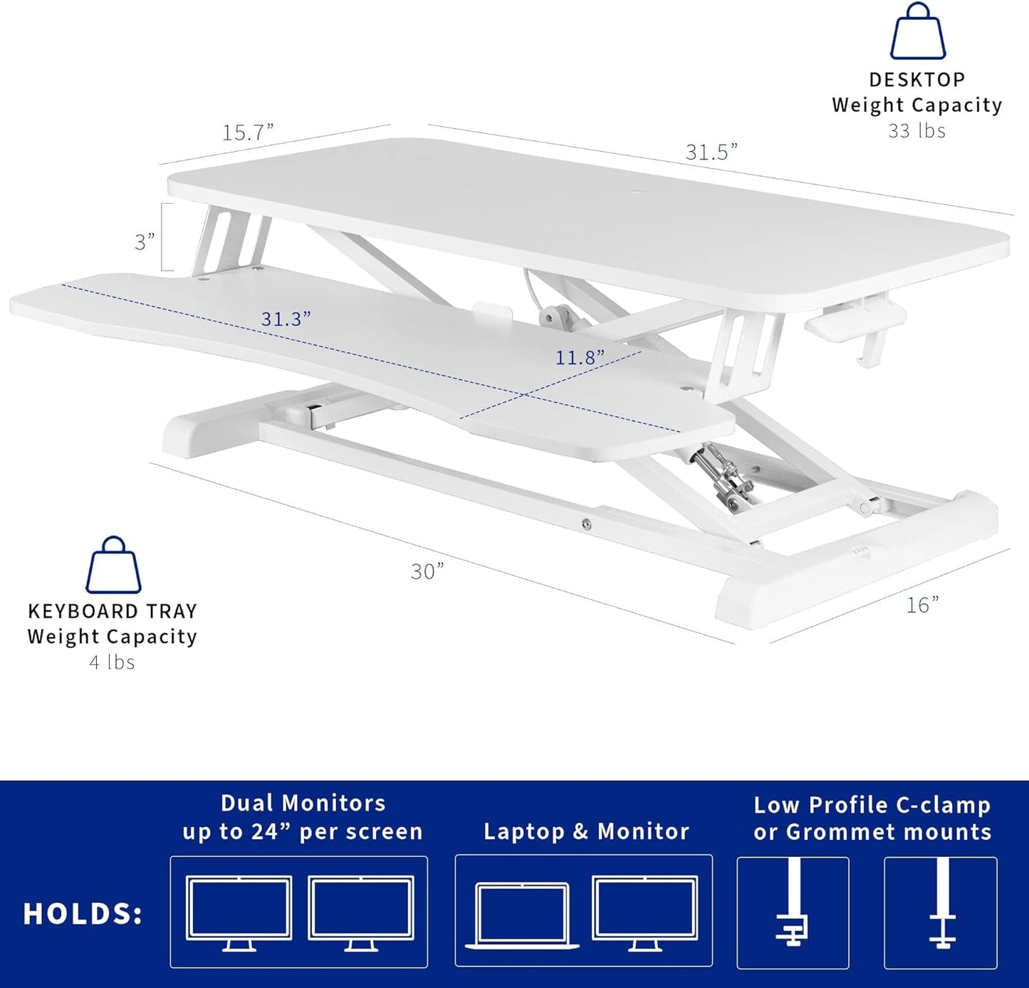 VIVO 32” Stehpult-Konverter mit höhenverstellbarem Aufsatz, Steh-Sitz-Arbeitsplatz für zwei Monitore und Laptop, mit breiter Tastaturablage, Schwarz, DESK-V000K