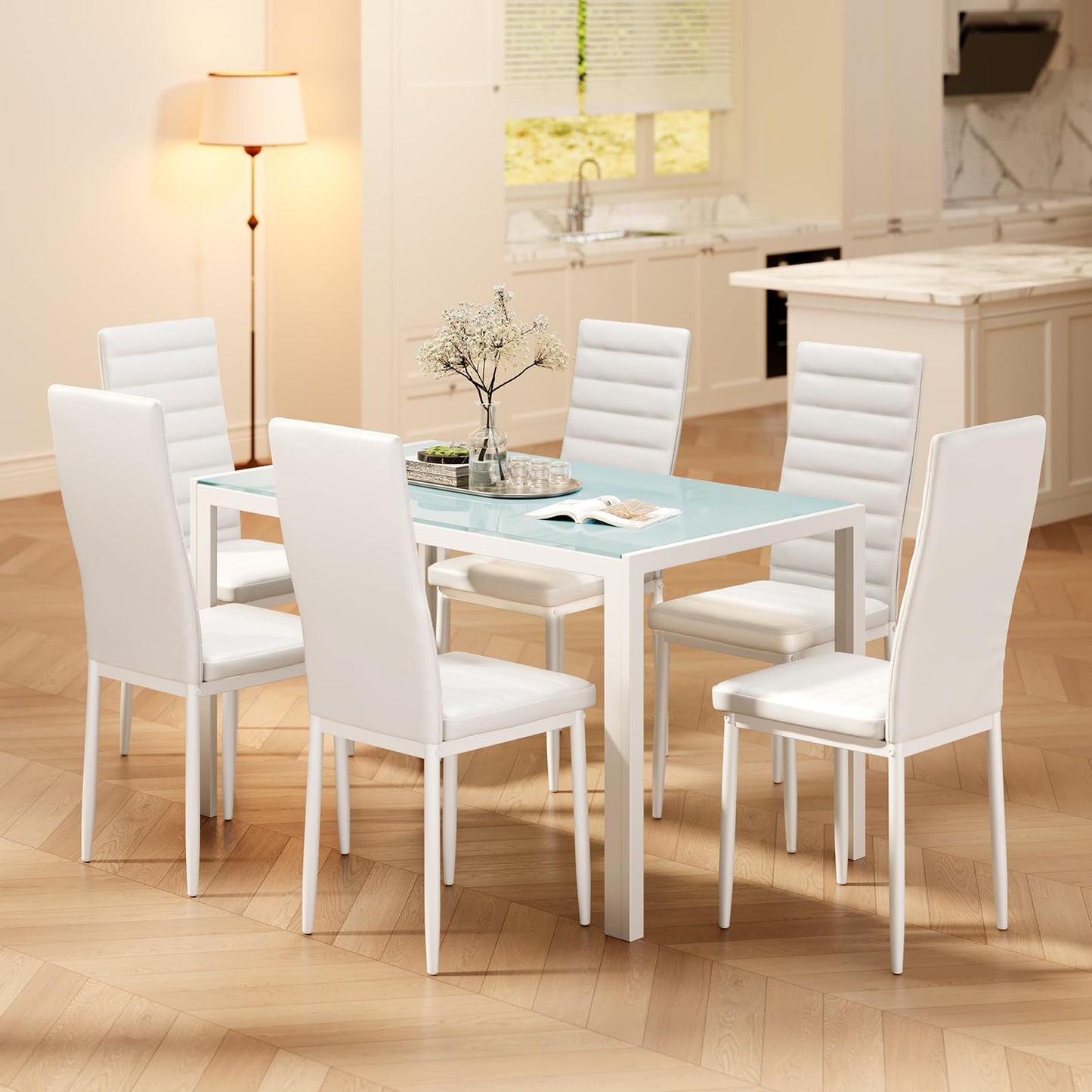 Bealife Dining Table with 4 Chairs Set, Dining Table and Chairs for 4 People, Dining Room 6 Chairs and Table, Set with Dining Table and Chairs for Kitchen, Dining Room and Living Room (Black, 4