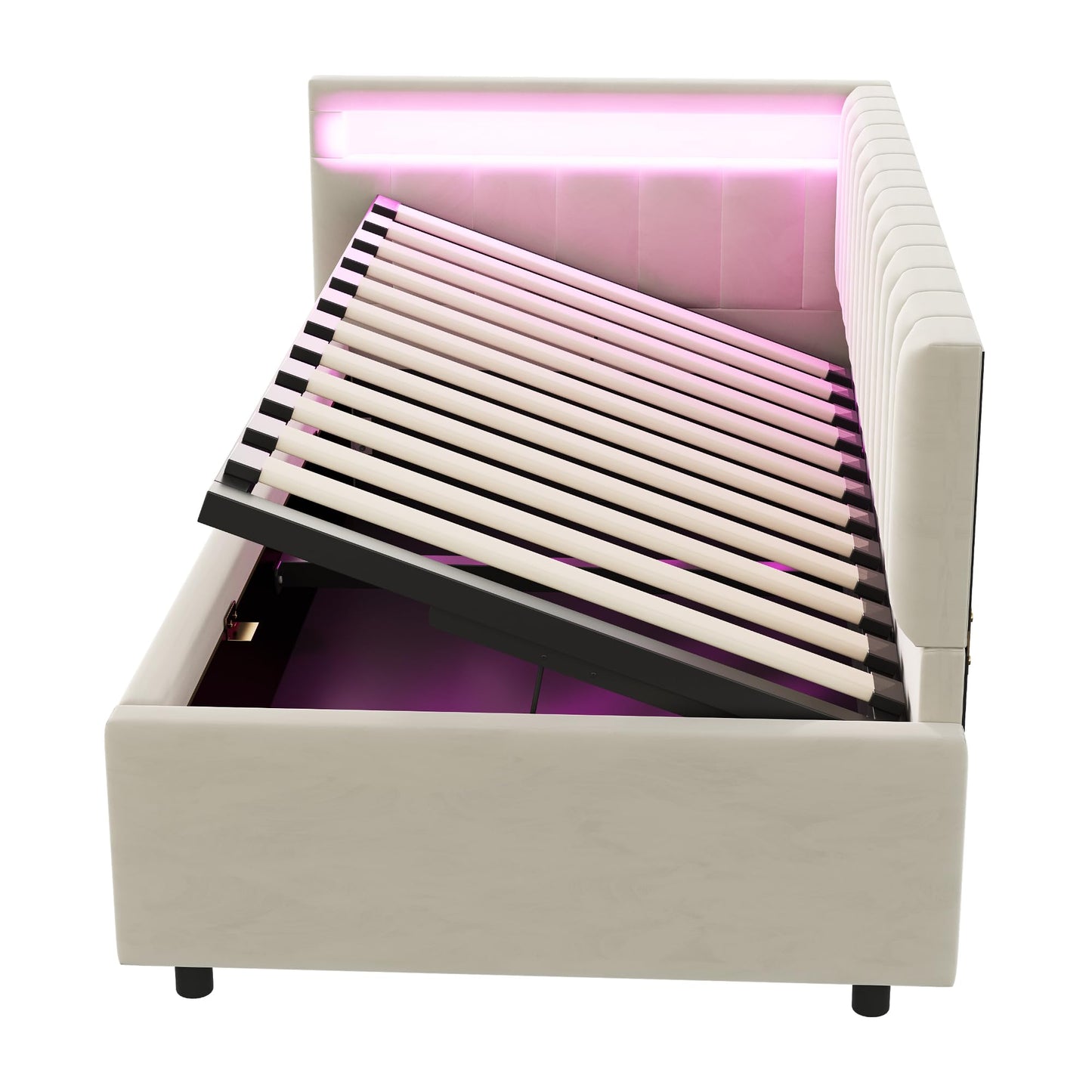 KEYIDE Upholstered Sofa Bed, 140 x 200 cm with LED Lighting and USB Charging, Bed Frame with Wooden Slatted Frame, Day Bed, Guest Bed, Youth Bed, Velvet Fabric, Without Mattress (Grey, 140 x 200)