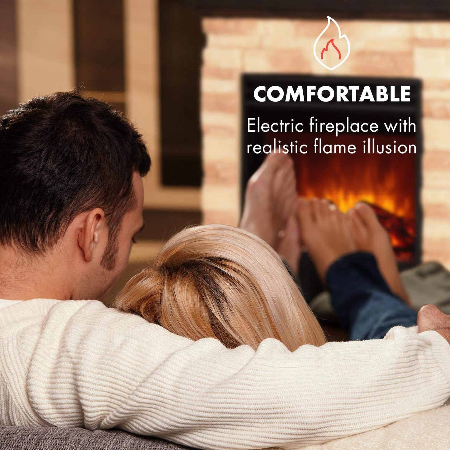 Klarstein Electric Fireplace, Electric Fireplace, 1800 Watt, Flame Effect, Stone Decor, Polystone, Remote Control