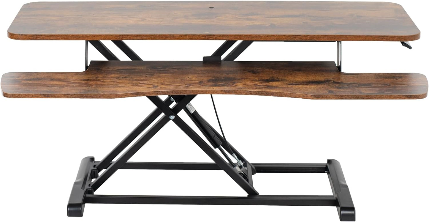 VIVO 32” Stehpult-Konverter mit höhenverstellbarem Aufsatz, Steh-Sitz-Arbeitsplatz für zwei Monitore und Laptop, mit breiter Tastaturablage, Schwarz, DESK-V000K
