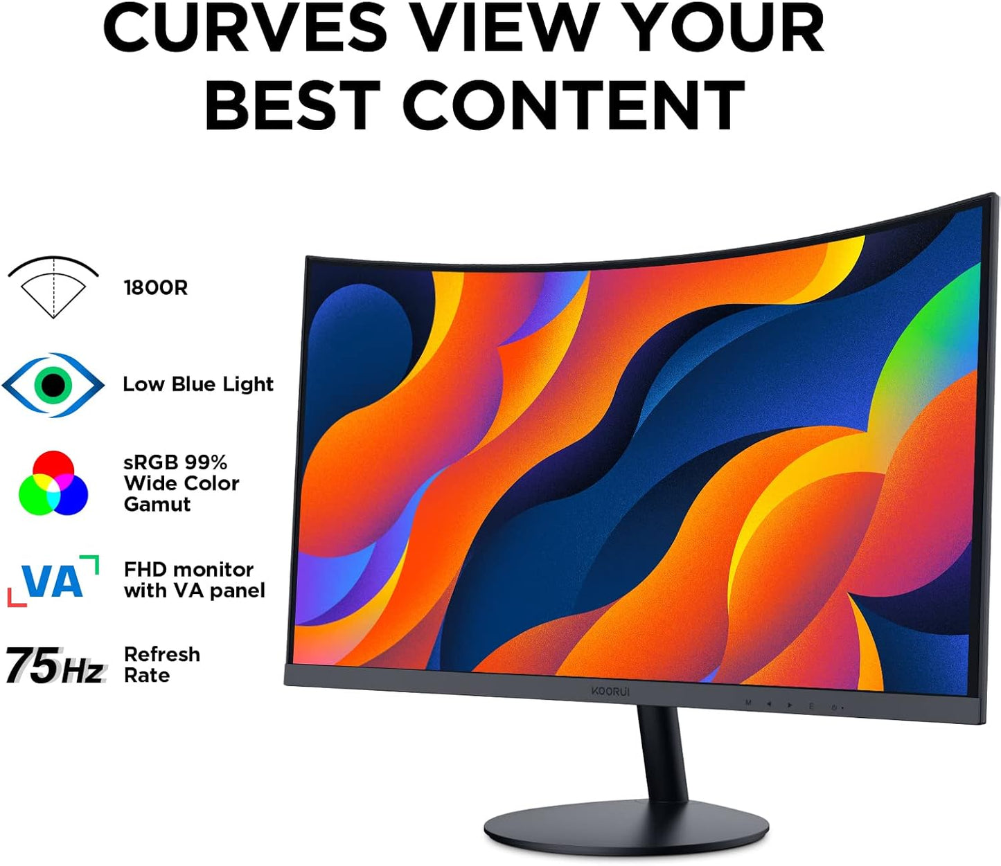 KOORUI Gaming Monitor 27 Zoll, Full HD Rahmenlos Bildschirm 165Hz Adaptive Sync (1ms, VA-Panel, Eye-Care, 1920 x 1080, 2xHDMI 2.0, & DisplayPort 1.4, VESA 75x75mm, DCI-P3 90%)