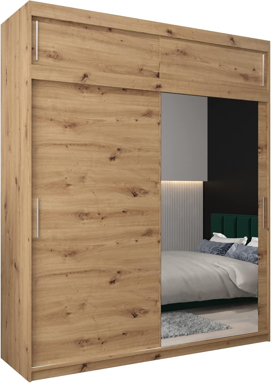 MEBLE KRYSPOL Kleiderschrank mit Spiegel Tokyo 2 - Garderobenschrank - Schrank Schlafzimmer - Mehrzweckschrank DREI Schiebetüren - Regalen - Flur Möbel - Kleiderstange Schrank - Allzweckschrank