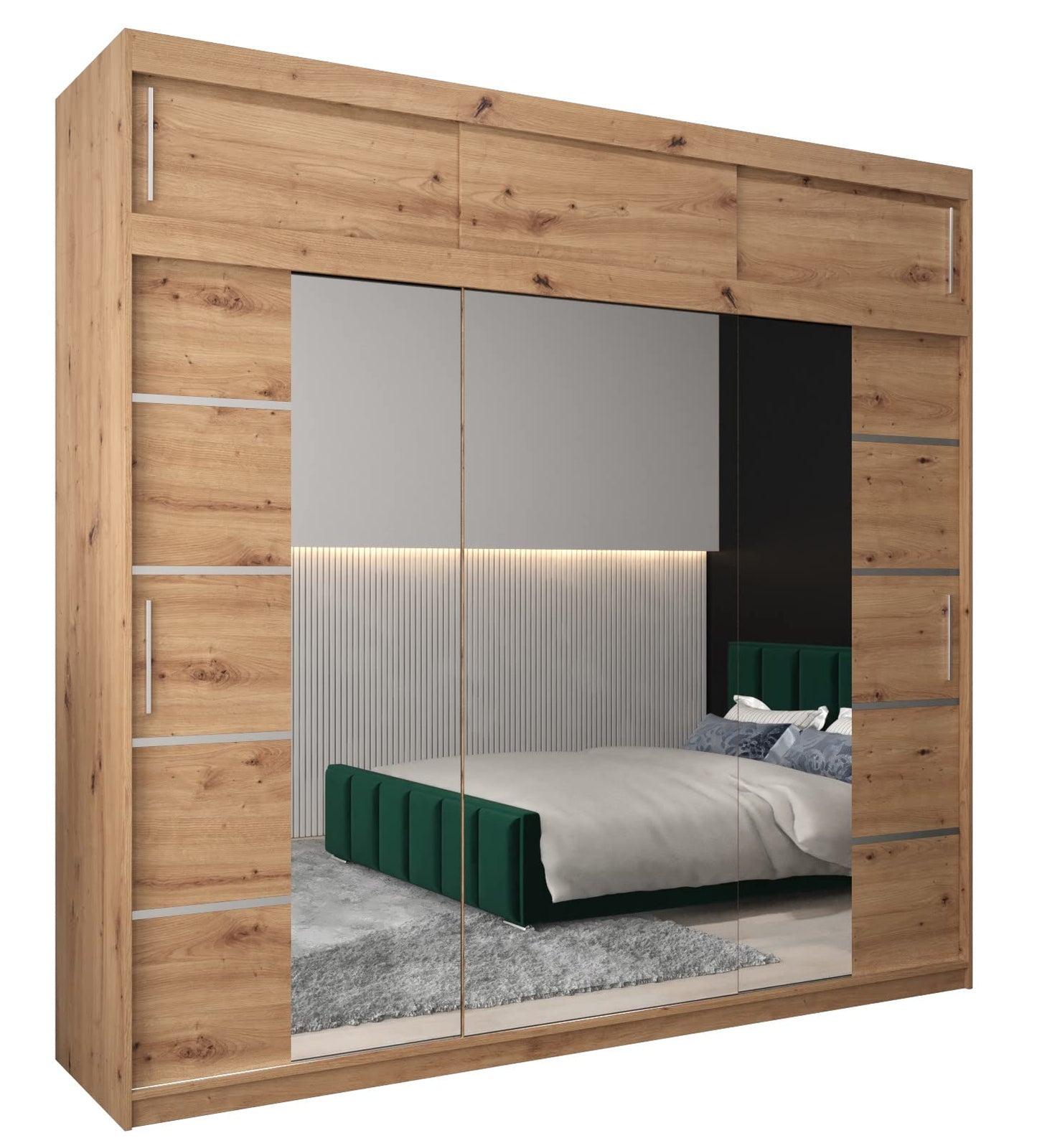 MEBLE KRYSPOL Verona 4 250 Bedroom Wardrobe Sliding Doors Cabinet with Mirror Wardrobe with Mirror Sliding Door Wardrobe Sliding Doors - 250 x 240 x 62 cm - Sonoma with Extension