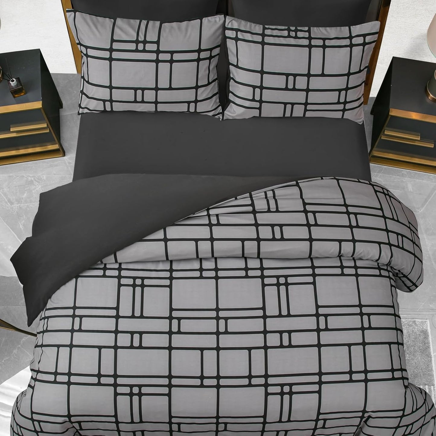 Pamposh Bed Linen 135 x 200 cm 4-Piece Bed Linen Grey 2 Duvet Covers 135 x 200 cm + 2 Pillowcases 80 x 80 cm, Oeko-Tex Bedding Sets Ultra Soft Microfibre with Zip