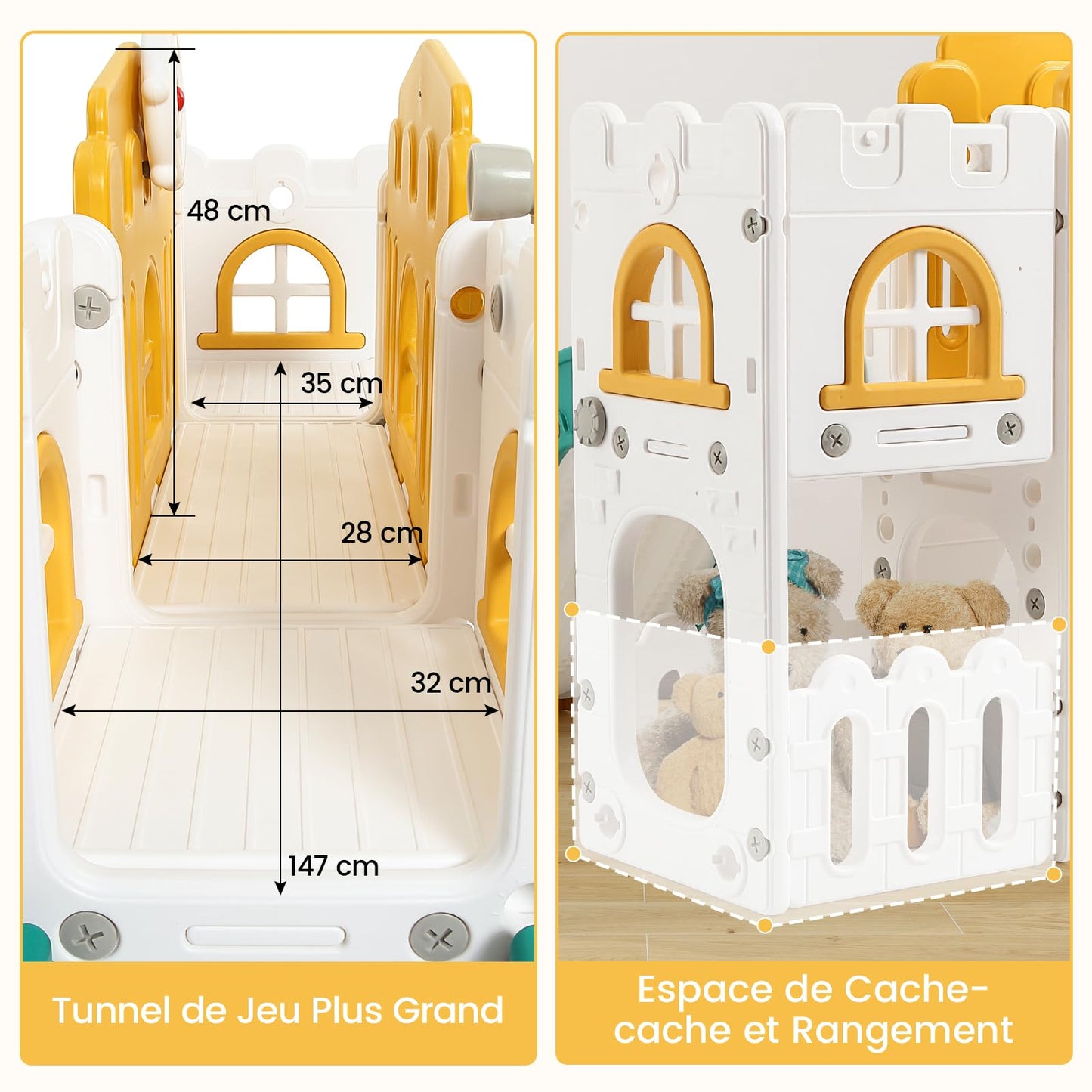 Kinder Rutsche 8 in1 Mit Klettern, Teleskop, Basketballkorb,Tunnel, Bohrspiel und Stauraum, Kleinkinderklettergerüst für Kleinkinder 1–3 Jahren