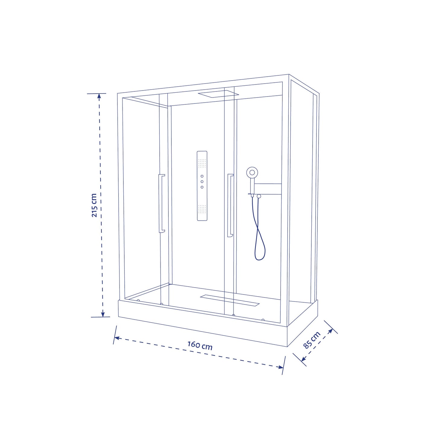 MARWELL White Urban Shower Cubicle XXL 85 x 160 x 215 cm Complete Set Including Shower Tray and Fitting High-Quality Aluminium Profile System