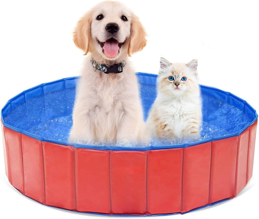 Dog Pool, Dog Pool for Small Dogs, Foldable Dog Pool, 60 x 20 cm Dog Paddling Pool, Paddling Pool for Pets, PVC Dog Pool, Cat Pool, Dog Sprinkler Pad, with Non-Slip Base Drain Valve