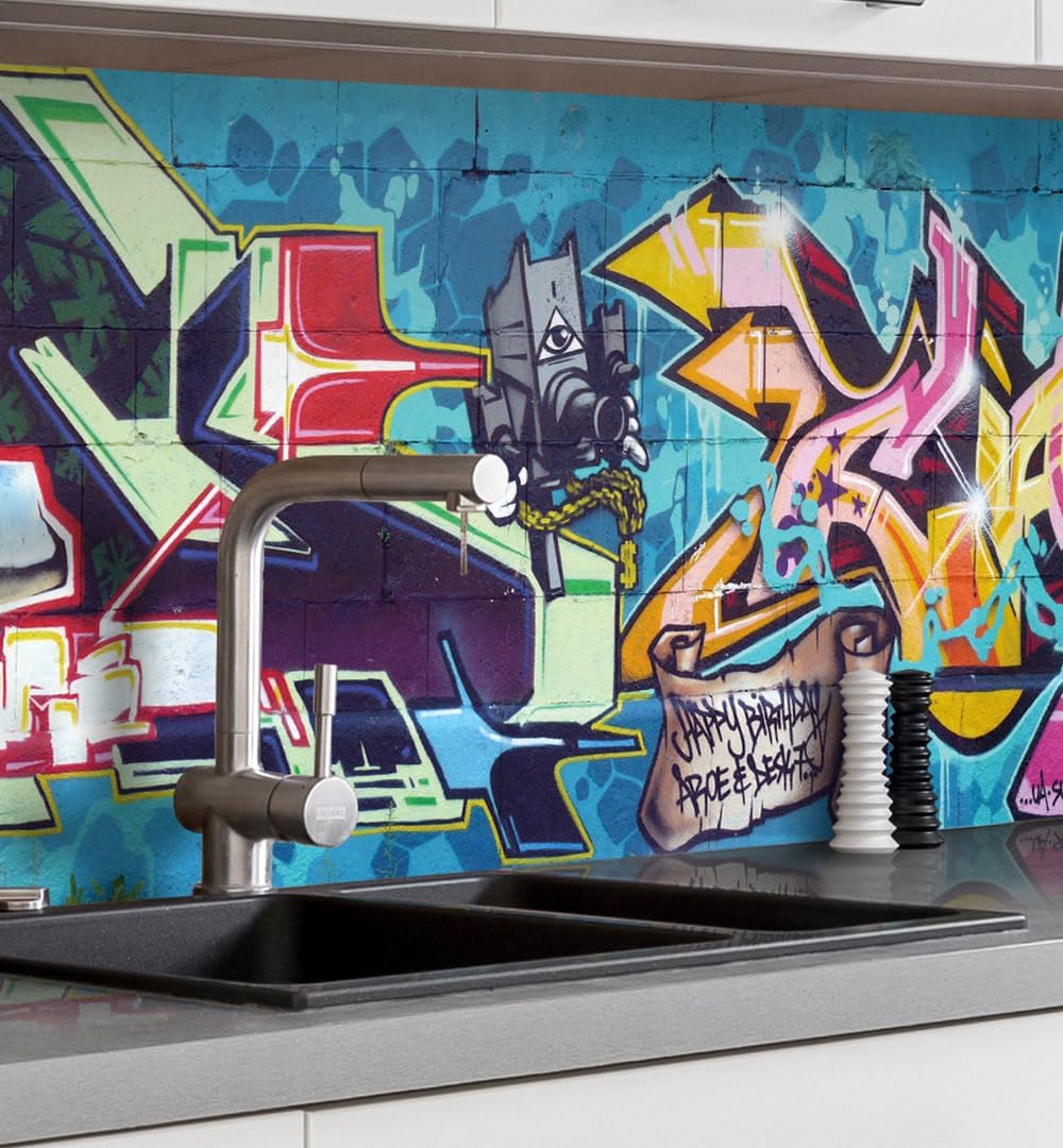 MyMaxxi Küchenrückwand Folie selbstklebend matt - einfache Montage ohne Bohren 0,4mm stark Versteift - Motiv Mauer 04-60cm hoch - Spritzschutz Küche Klebefolie - Stein Ziegel 60 x 60cm