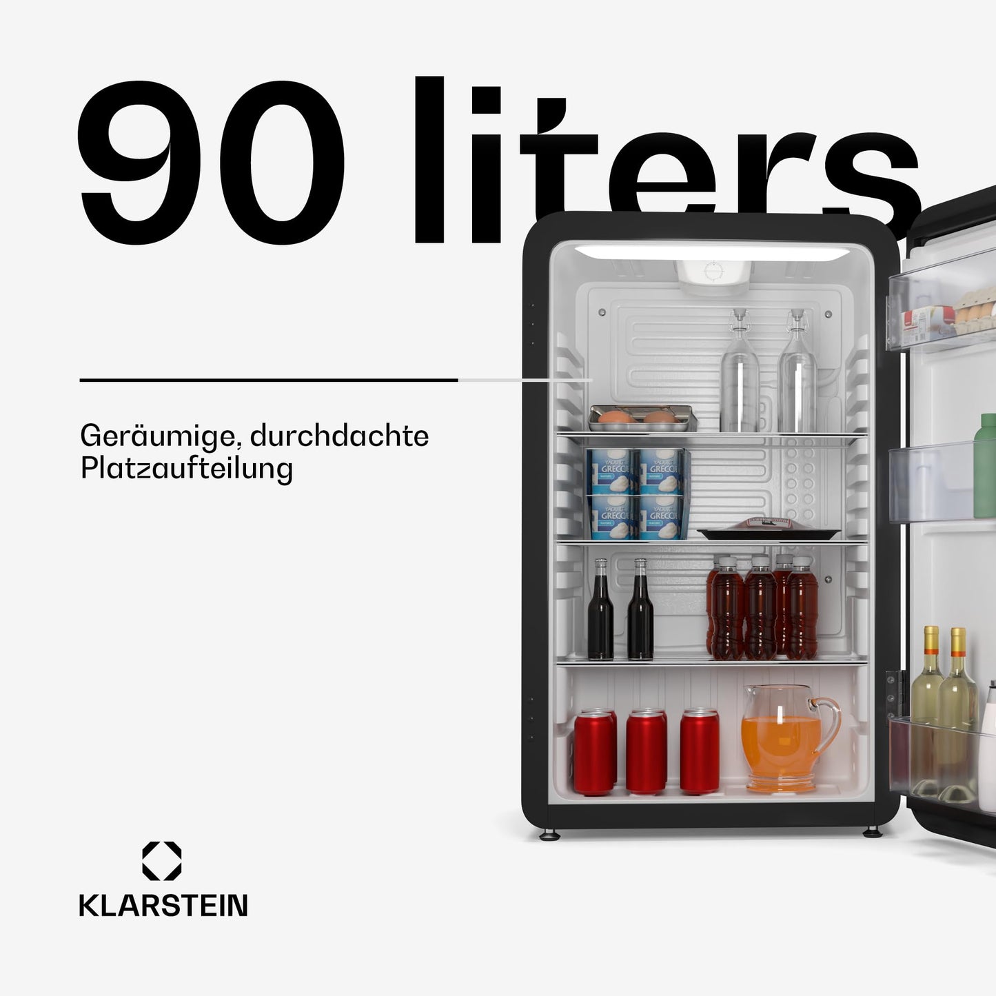 Klarstein Kühlschrank, Mini-Kühlschrank für Getränke, Kühlschrank Klein, Kleiner Kühlschrank Lautlos, Skincare Fridge, Vintage Design, Camping Kühlschrank, Minikühlschrank für Zimmer, 0-10°C, 70 L