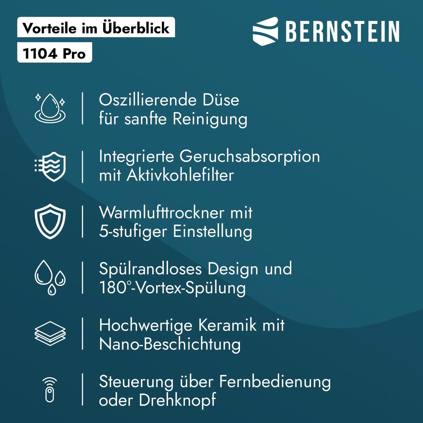 BERNSTEIN PRO+ 1104 Shower Toilet Glossy Black - Rimless Shower Toilet Square - Complete System