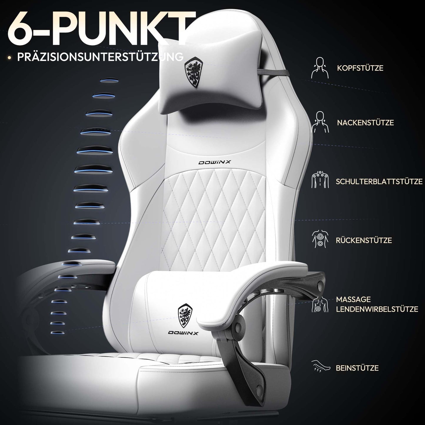 Dowinx Gaming Chair, Racing Gamer Chair, Ergonomic Gaming Chair with Lumbar Support, Gaming Chair, PU Leather, 150 kg, Black Purple