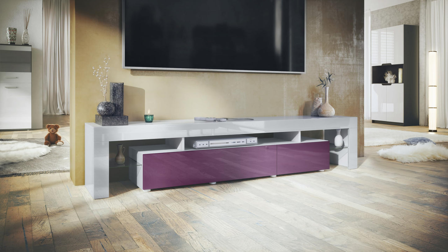 Vladon TV Stand Unit Lima V2, Carcass in White/Front in Black High Gloss