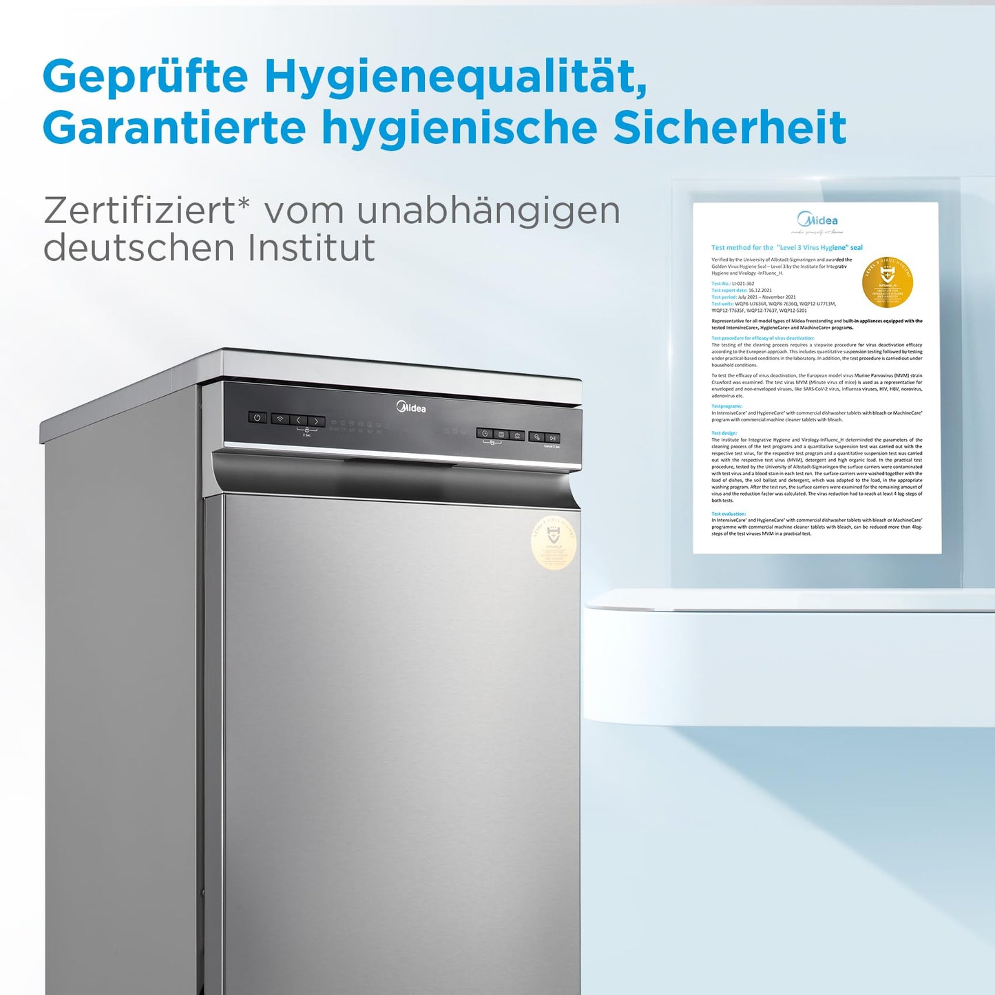 Midea MDWEU1435XSS-W Dishwasher, Integrated, 14 Place Settings, 60 cm, Partially Integrated with WiFi, Extra Drying, 7 Programmes, 47 dB, 0-24 Hours Start Time Delay, Stainless Steel