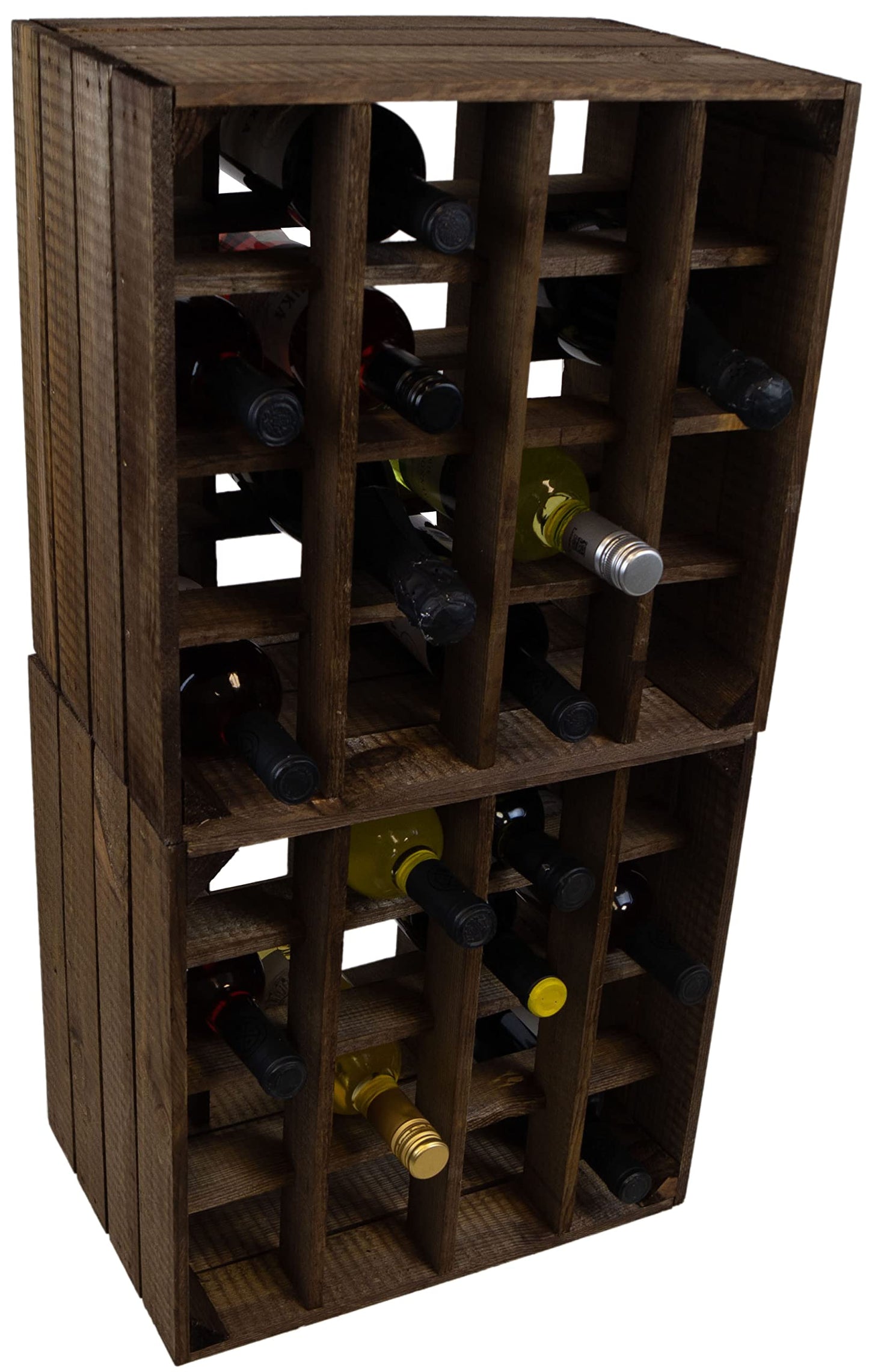 Kistenkolli Altes Land Weinregal 16er weiß/Natur/geflammt Maße 40x40x27cm Regalkiste Flaschenablage Weinregal Apfelkiste/Weinkiste (Weinregal 16er weiß)