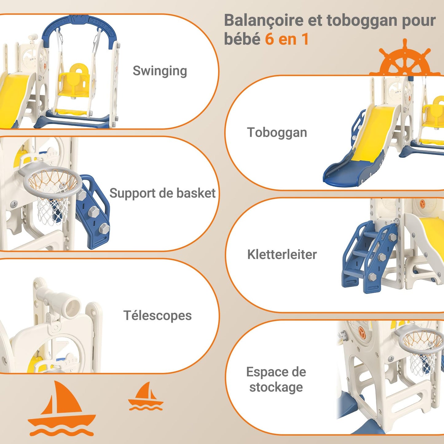 DADEA 6 in 1 Kinderrutsche mit Korb, Rutsche und Schaukel für Kinder im Freien Grün, 150 × 150 × 115 cm, Babyschaukel und Rutsche für Kinder zu Hause Schaukel Kinderrutsche, Grün