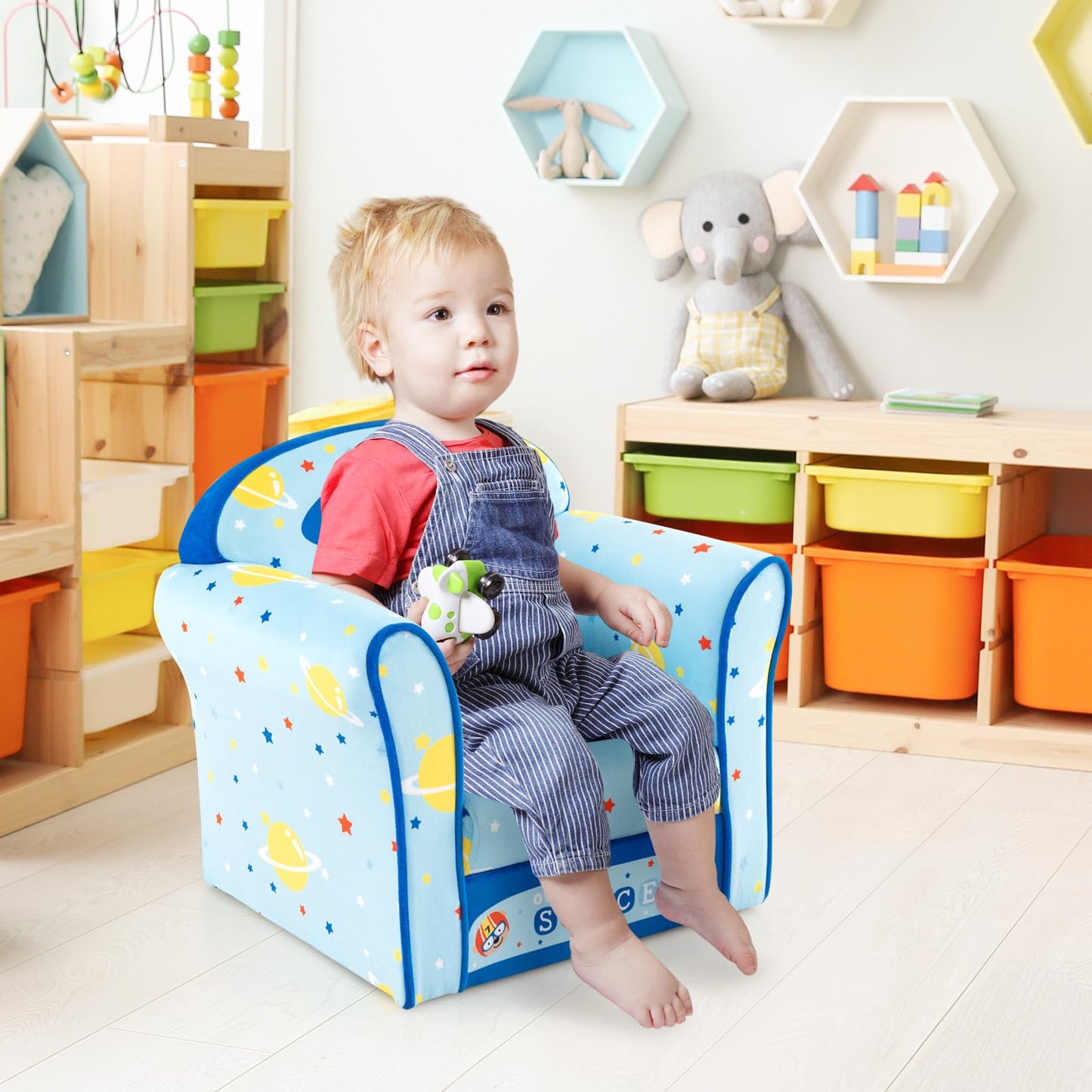 COSTWAY Children's Armchair Children's Sofa Children's Couch Baby Chair for Girls and Boys Children's Furniture Children's Chair Foam (Spaceship)
