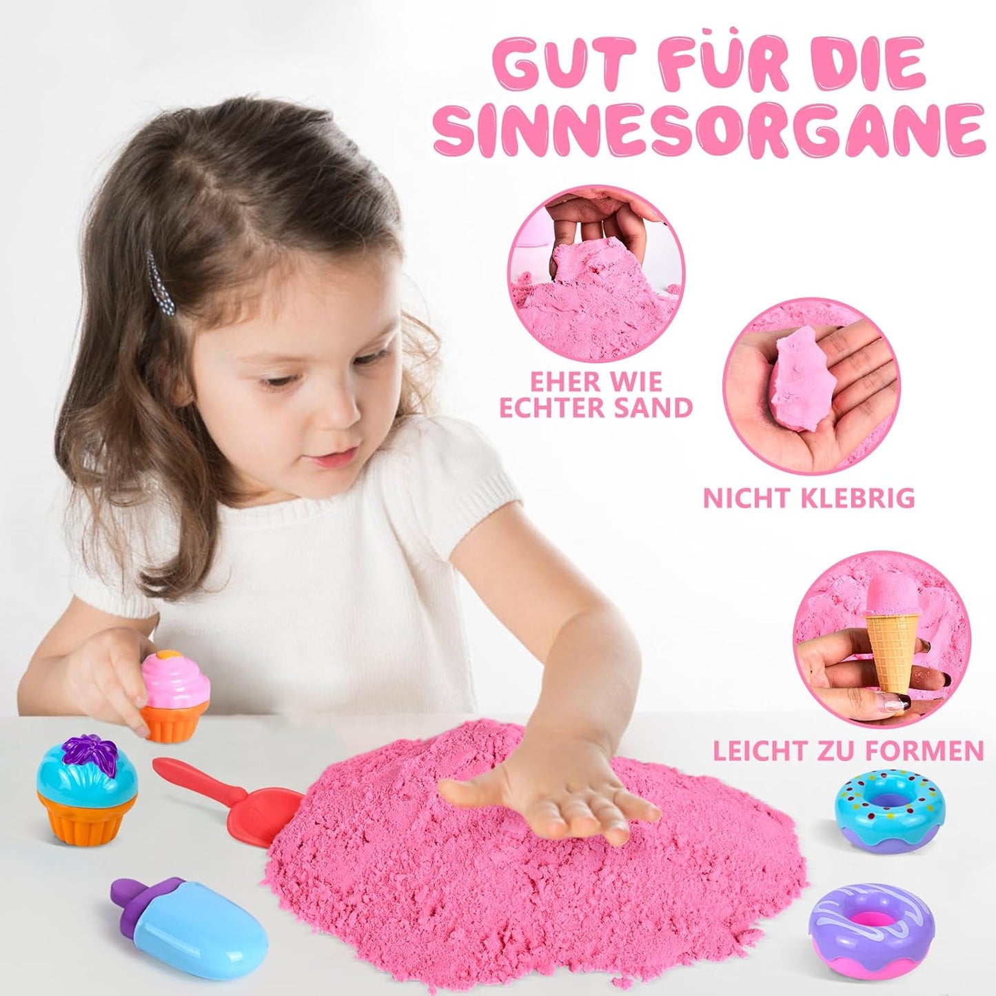 JONRRYIN Sand Sandbox Set, Magic Sand Sensory Sand Toy, Ice Cream Play Sand Sand Toy with 1 kg Kneading Sand and 30 Pieces Accessories, Play Sand Case for Children, Birthday, Christmas Gift