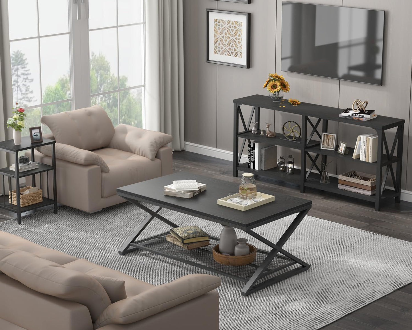 LVB Rectangular Coffee Table, Living Room Table, Sofa Table, Side Table, Wood, Metal, Living Room Furniture, Coffee Table, Vintage Retro Industrial Design, 120 x 60 x 45 cm