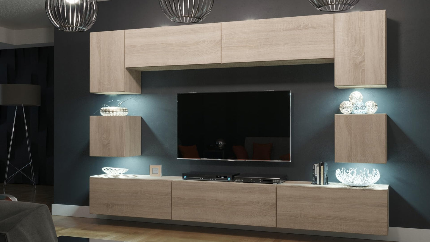 Furnitech Living Room Wall Unit | Hanging Living Room Wall Unit Modern | Living Room Cabinet Wall with Shelves and TV Cabinet | Living Room Furniture without LED (Nowara AN1-17S-M50 1A)