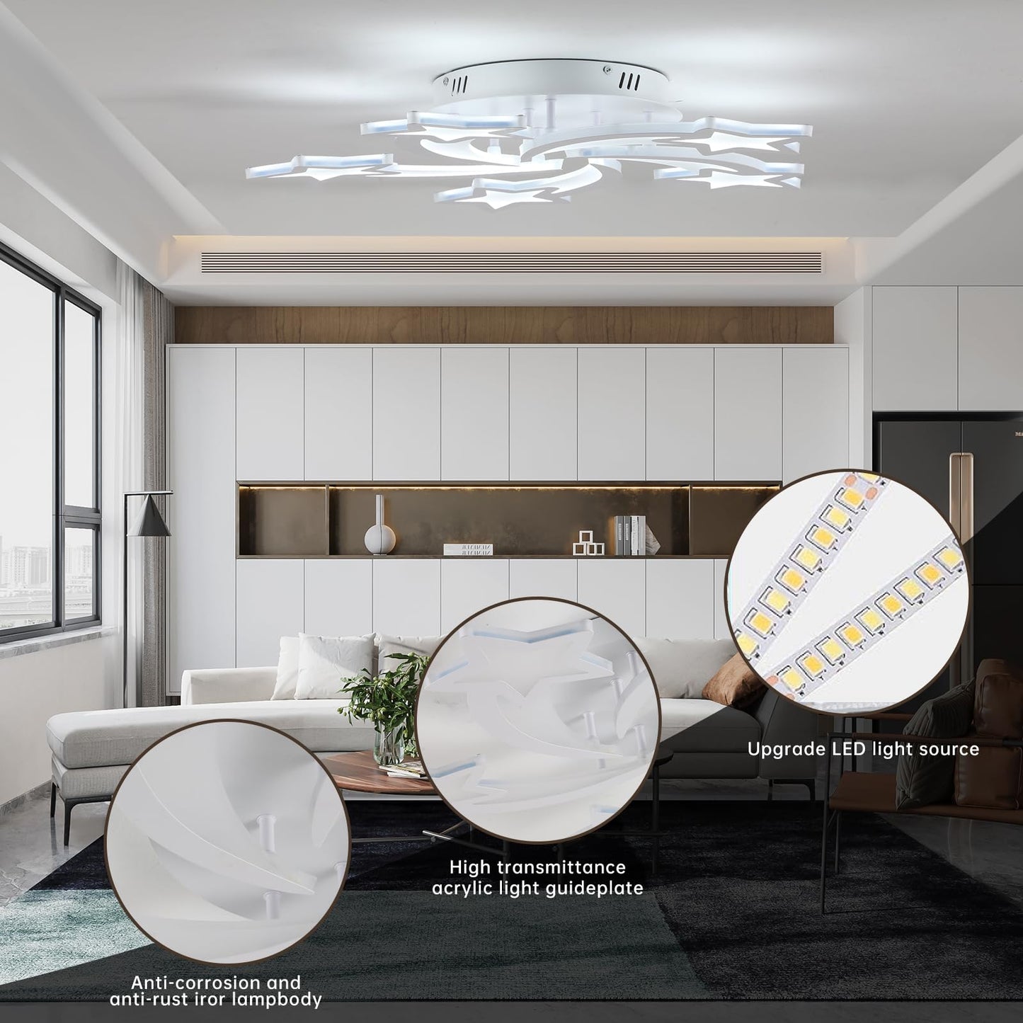 ZAITINZ Deckenlampe Led,5 blütenblätter Wohnzimmerlampe,Deckenleuchte Dimmbar mit fernbedienung,lampe wohnzimmer 50W,Moderne Deckenleuchten mit Memory Funktion,Led Deckenleuchte Schwarz 3000-6000K