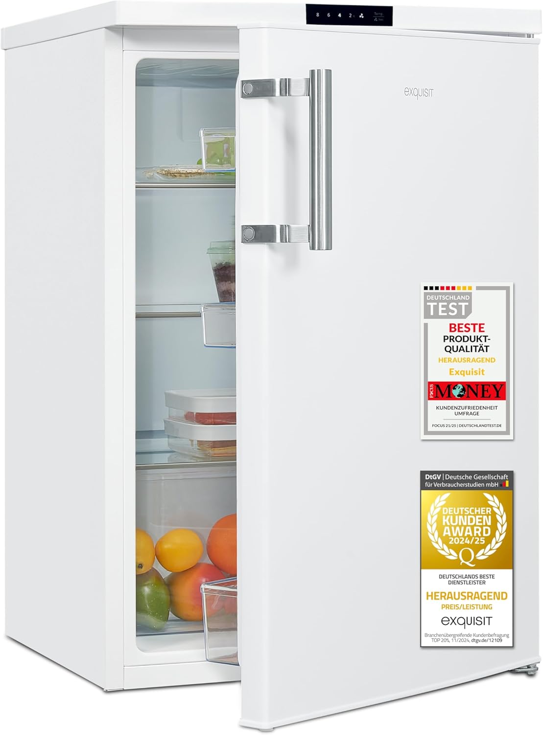 Exquisit KS516-V-HE-011D Fridge without Freezer, 134 Litres, Electronic Control, Quick Cooling, Alarm Function, Full Room Refrigerator, 55 cm Width, White