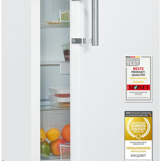 Exquisit KS516-V-HE-011D Fridge without Freezer, 134 Litres, Electronic Control, Quick Cooling, Alarm Function, Full Room Refrigerator, 55 cm Width, White
