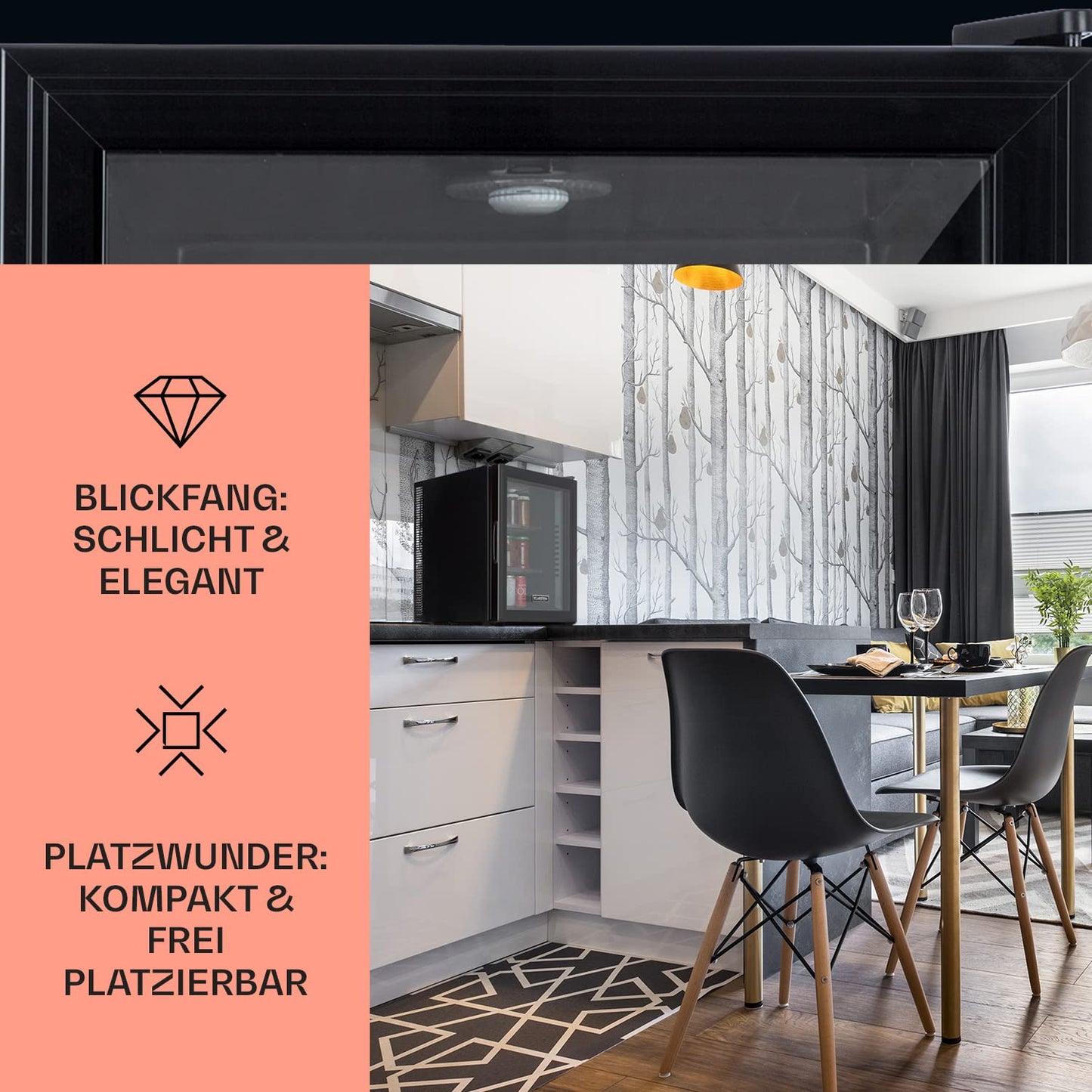 Klarstein Kühlschrank, Mini Kühlschrank mit Glastüre, Mini-Kühlschrank für Getränke, Snacks & Kosmetik, Kühlschrank Klein & Leise, Verstellbare Ablagen, Kleiner Skincare Kühlschrank 12-18°C, 23L