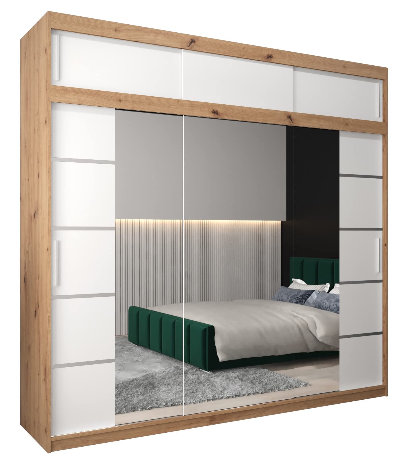 MEBLE KRYSPOL Verona 4 250 Bedroom Wardrobe Sliding Doors Cabinet with Mirror Wardrobe with Mirror Sliding Door Wardrobe Sliding Doors - 250 x 240 x 62 cm - Sonoma with Extension