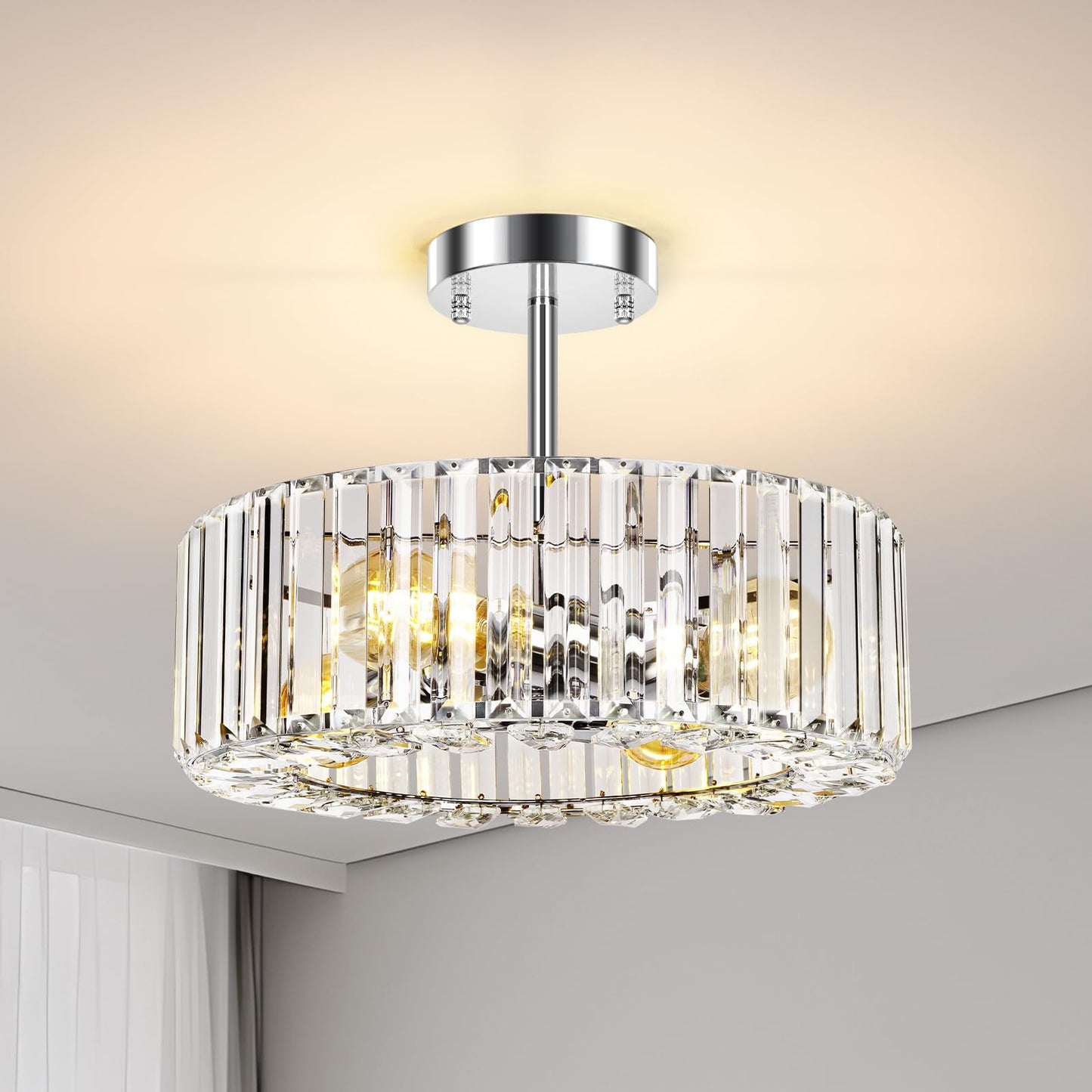 FRIDEKO HOME Modern Kronleuchter Kristall Deckenleuchte Gold,Kleine Kristall Deckenlampe E27 Fassung für Wohnzimmer Schlafzimmer Küche Flur,Ø23cm