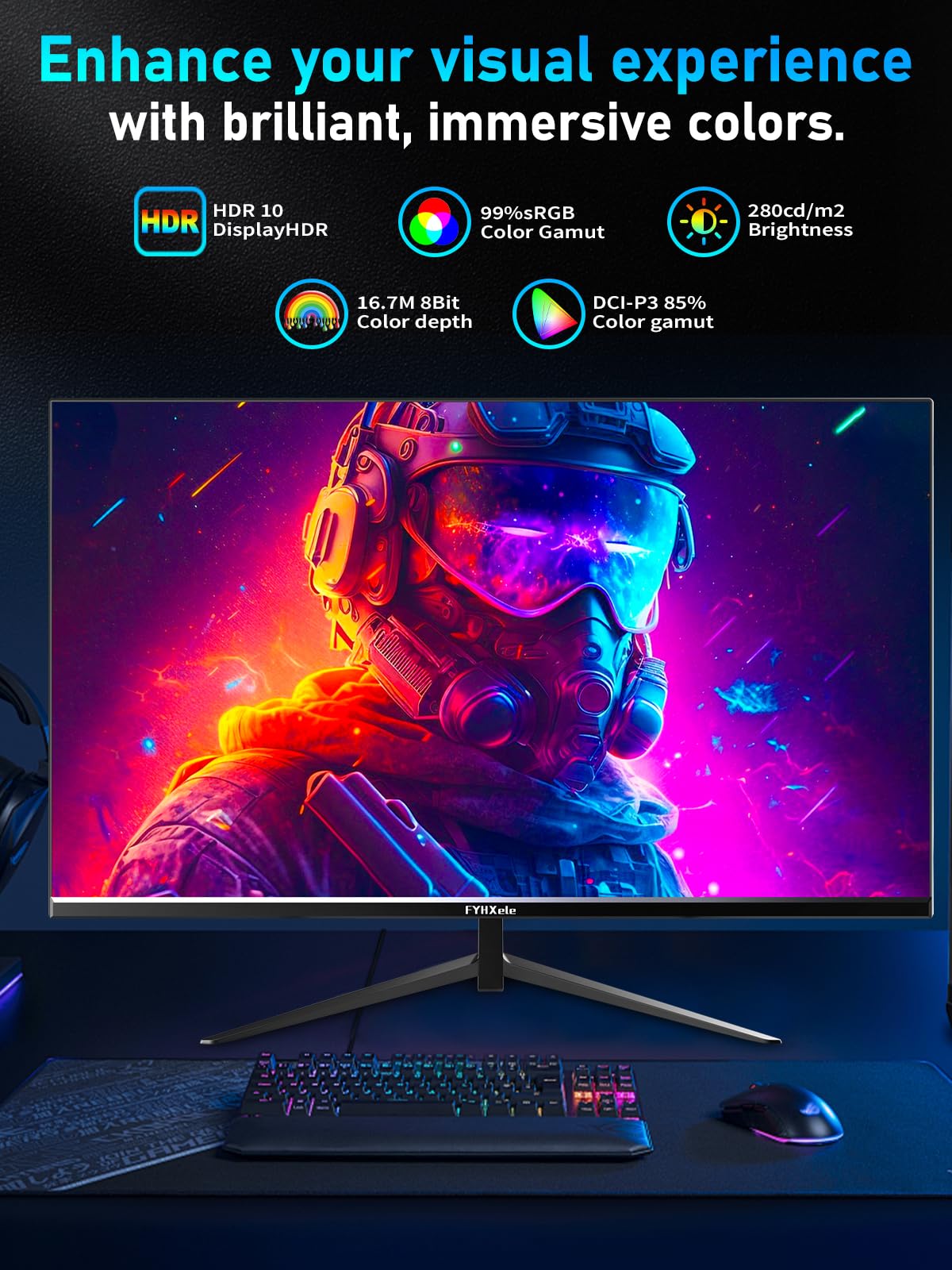 FYHXele Gaming Monitor 24 Inch 180Hz 1080P IPS 1ms MPRT PC Monitor Built-in Speaker Support 144hz/165hz/180hz Freesync Premium Display Eye Care DisplayPort1.4 HDMI2.1 VESA