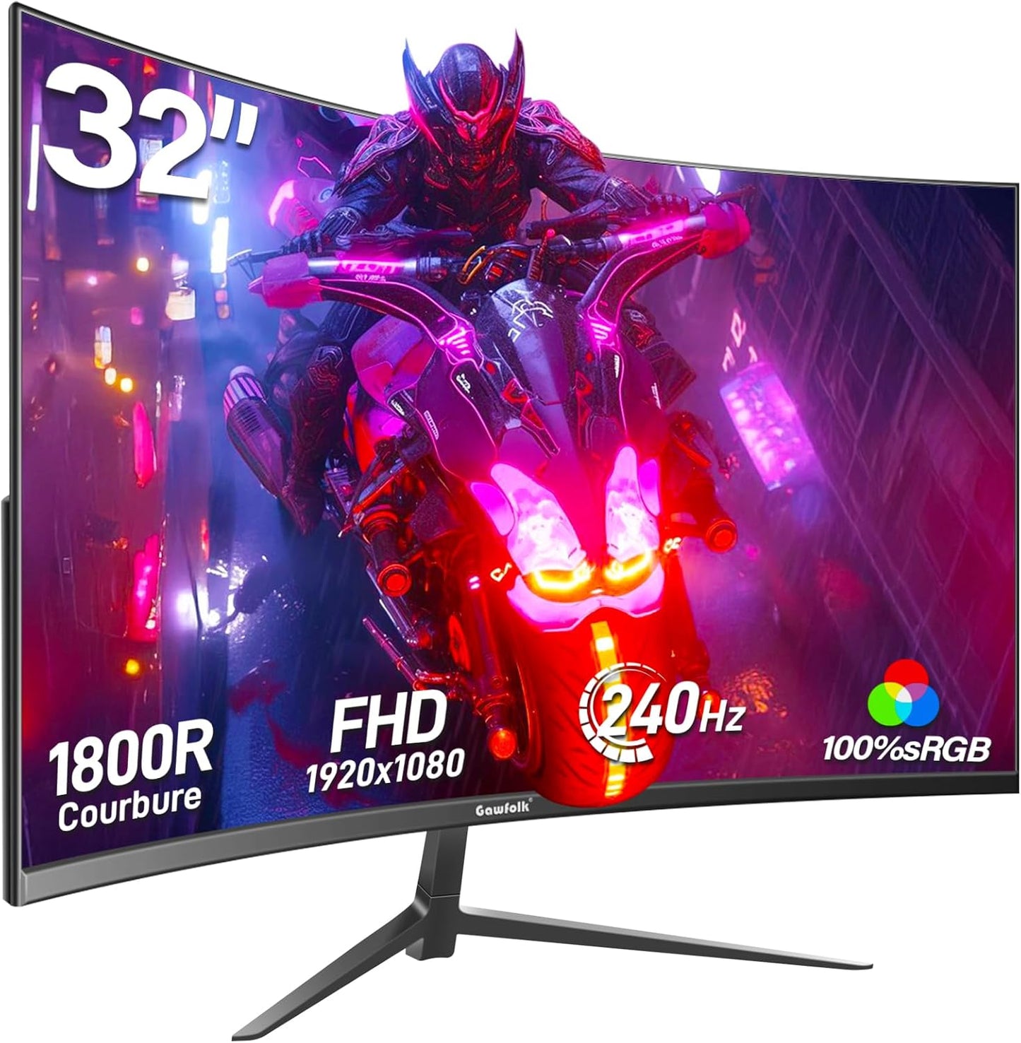 Gawfolk 32 Zoll Curved Gaming Monitor 180HZ / 165Hz / 144hz PC Bildschirm Full HD 1080P, Rahmenloses 1800R Gebogenes Computerbildschirm mit FreeSync und Eye Care Technologie, unterstützt VESA