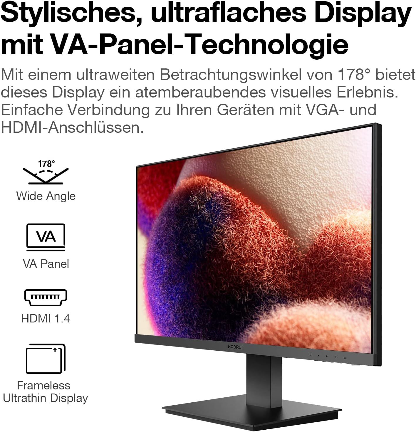 KOORUI Gaming Monitor 27 Zoll, Full HD Rahmenlos Bildschirm 165Hz Adaptive Sync (1ms, VA-Panel, Eye-Care, 1920 x 1080, 2xHDMI 2.0, & DisplayPort 1.4, VESA 75x75mm, DCI-P3 90%)