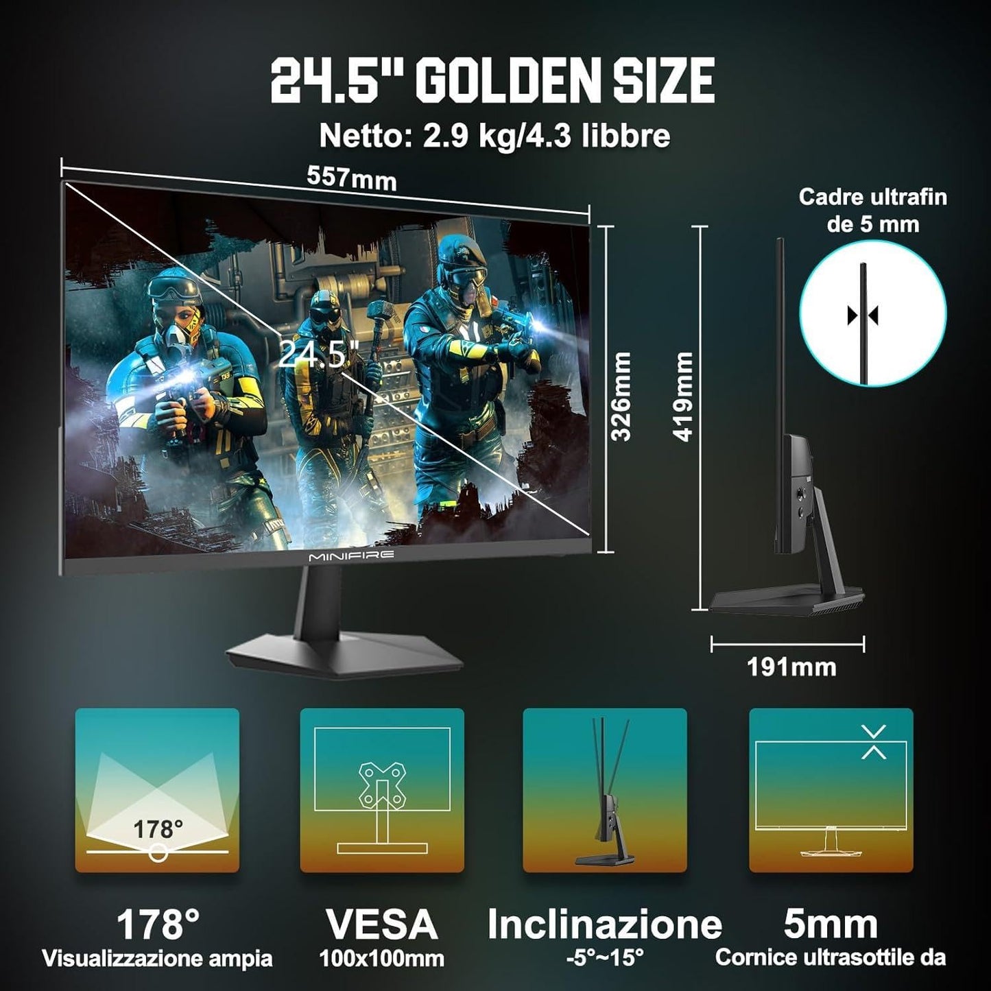 Minifire MFG32C3Q Gaming Curved Monitor 32 Inch 180Hz, 2K WQHD (2560 x 1440), 1500R, 1ms (MPRT), AMD FreeSync, sRGB 125%, VESA, 2xHDMI 2.0 / 2xDP (180Hz), Eye Care