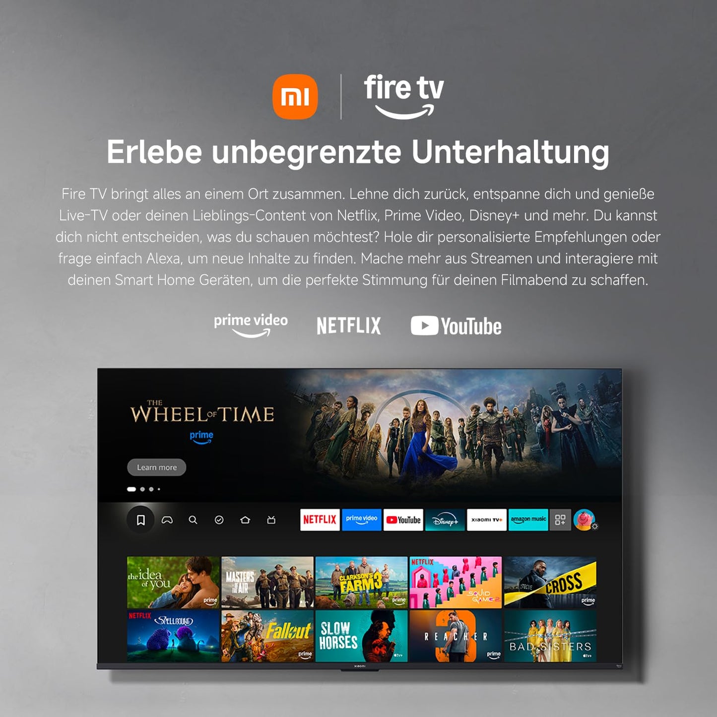 Xiaomi F, 50 Zoll (127 cm), 4K UHD, Smart TV, Fire TV, Triple Tuner DVB-C/S/S2/T/T2,HDR10, MEMC,Game Boost mode 120Hz, Sprachsteuerung mit Alexa, 2GB+32GB, Kompatibel mit Apple AirPlay
