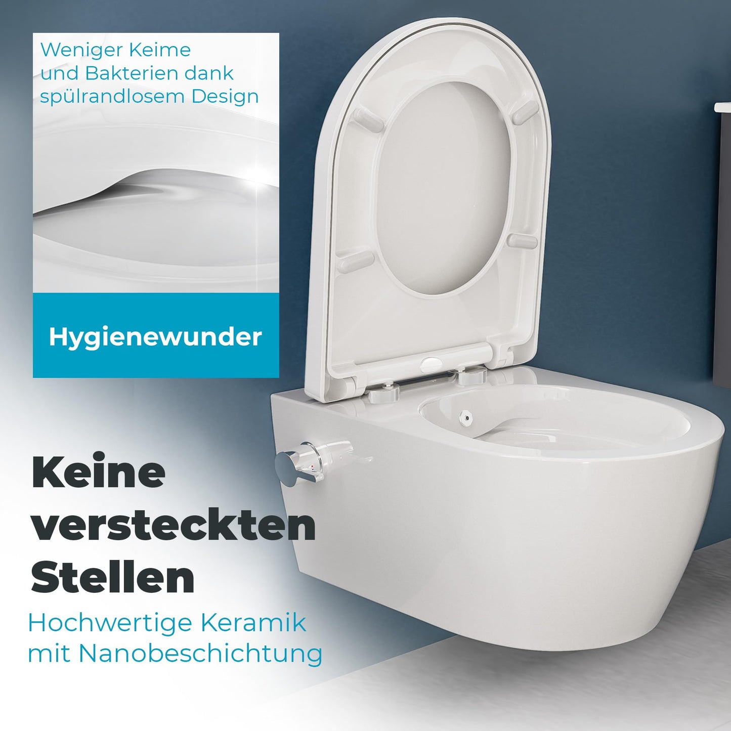 SSWW Taharet Toilet Includes Fitting and Removable Soft-Close Seat, Shower Toilet, Hanging Toilet, Toilet with Bidet Function, Hygienic, Shattaf, Different Versions