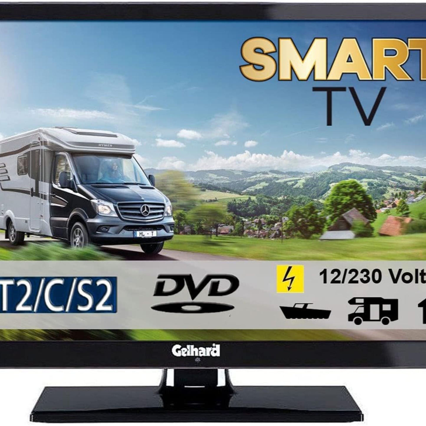 Gelhard GTV2422I Smart TV 24 Inch DVB/S/S2/T2/C, DVD, USB, 12 V 230 Volt WLAN