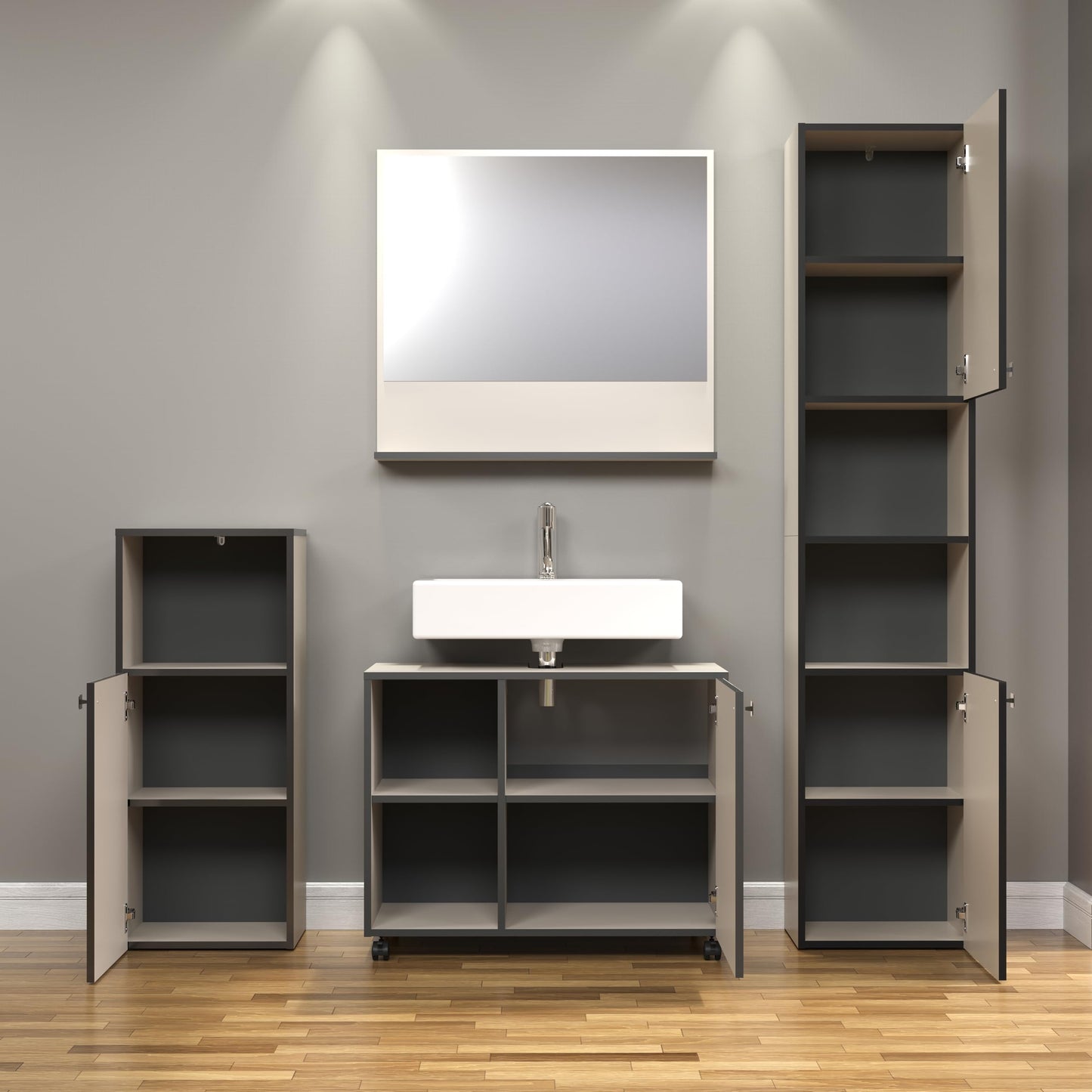 trendteam smart living - PureBliss - Hochschrank - Eiche - Badezimmerschrank in moderner Rillenoptik - edle Metallgriffe - (BxHxT) 40 x 186 x 31 cm - 2 praktische Einlegeböden - kratzfest