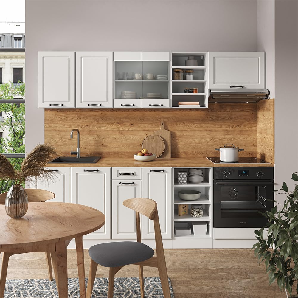 Vicco Küchenzeile R-Line, Küchenblock, Blau-Grau/Weiß, 240 cm ohne Arbeitsplatte