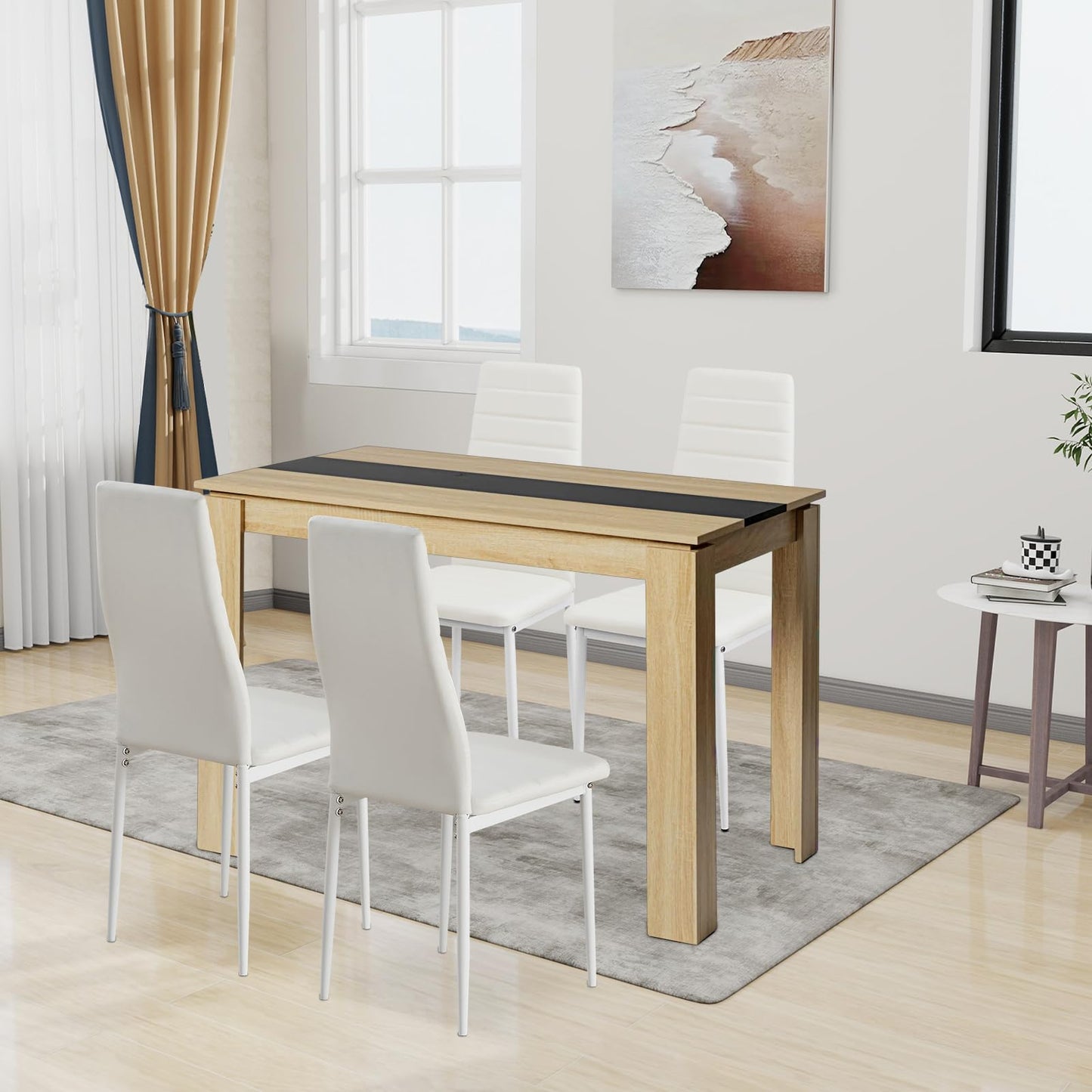 FURNITABLE Esstisch mit 6 Stühlen Esszimmergruppe, Essgruppe mit Hochlehner Kunstleder Stuhl für 6 Personen, Sitzgruppe für Küche Wohnzimmer(160cm Eiche-Weiß Tischbein Tisch+6 Schwarz Stühle)