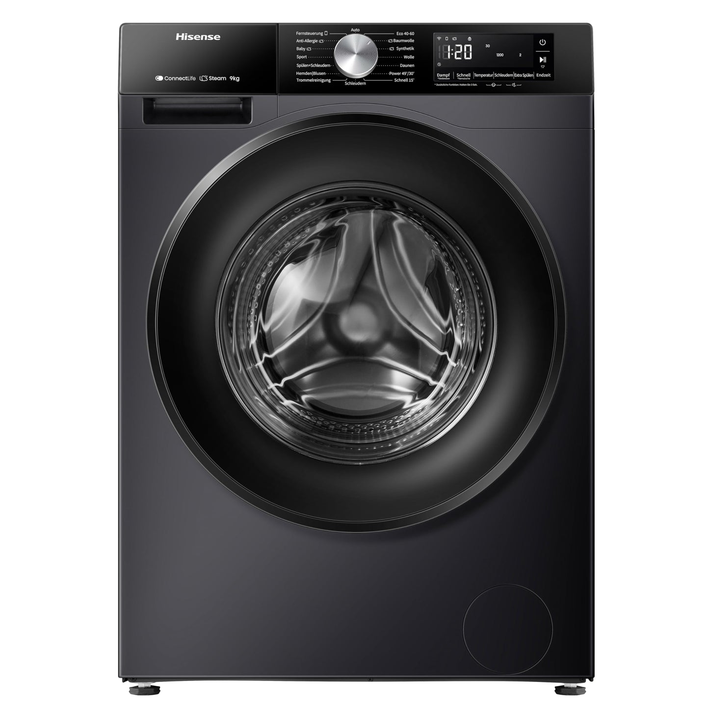 Hisense WF3S8043BB3 Waschmachine mit Dampffunkunktion, 8 kg, 1400 U,min, WIFI, ConnectLife, Power JetWash, Anti-Allergie Programm, Aqua Stop, Auto Wash, Quick Wash, EEK A-30 Prozent