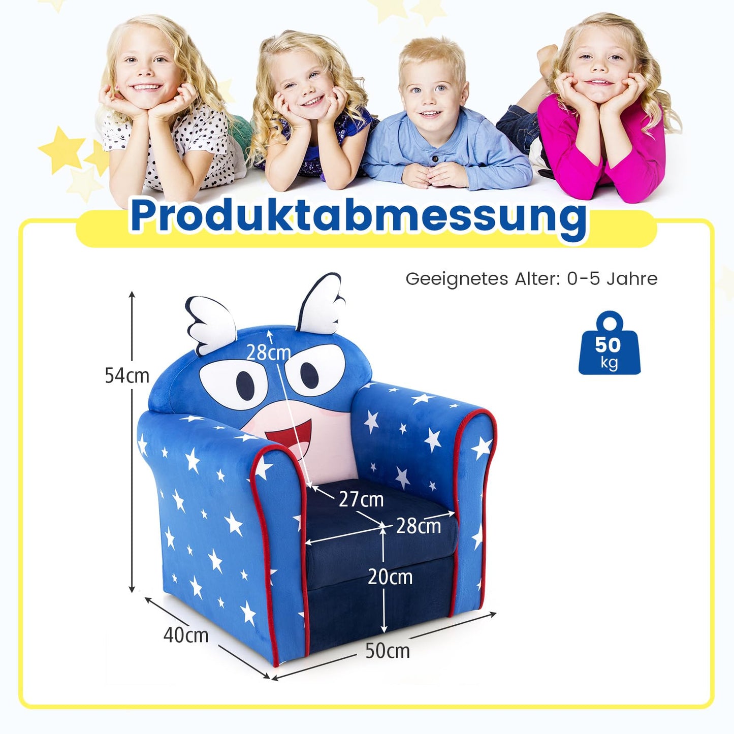 COSTWAY Children's Armchair Children's Sofa Children's Couch Baby Chair for Girls and Boys Children's Furniture Children's Chair Foam (Spaceship)