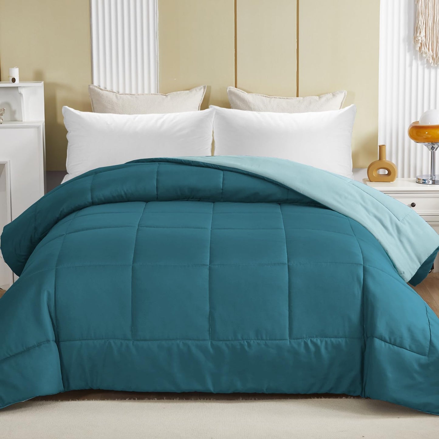 Exclusivo Mezcla 4-Season Duvet 155 x 220 cm, Warm and Light Sleeping Blanket without Cover, Turquoise/Aqua