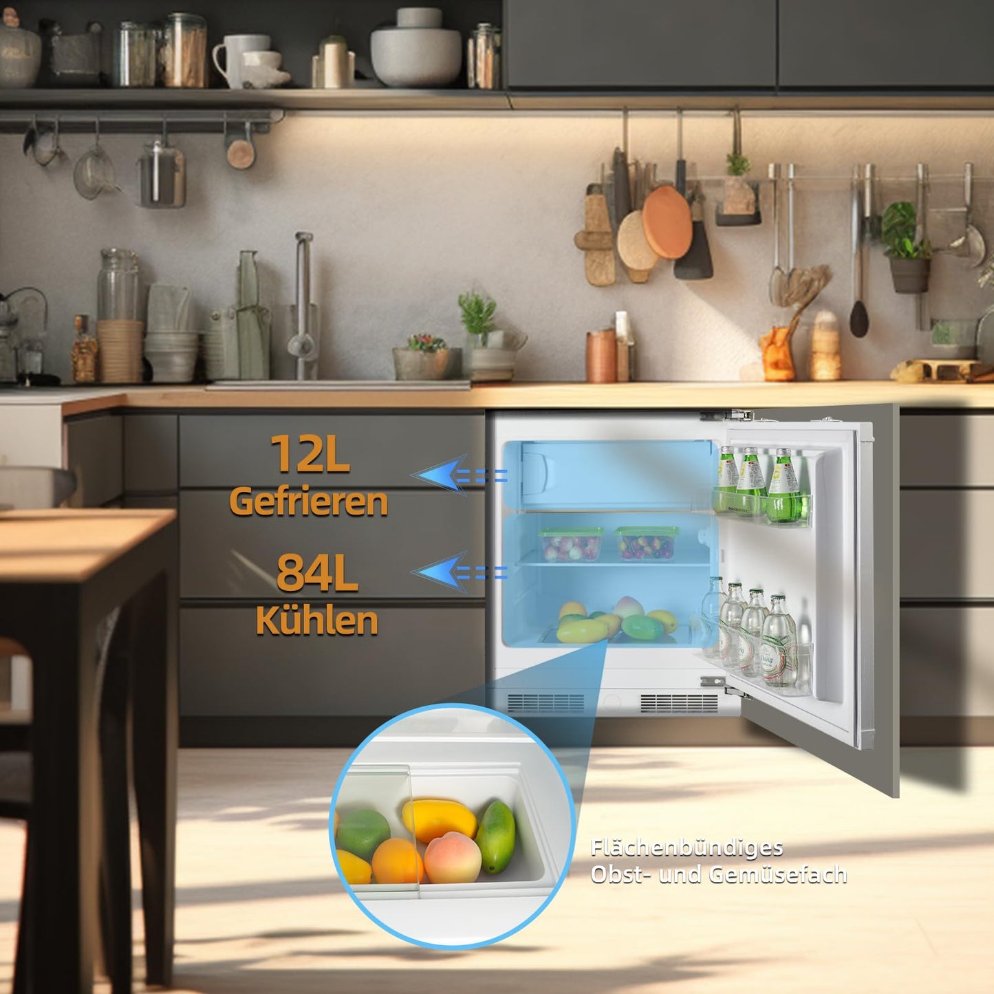 magictec Einbaukühlschrank mit Gefrierfach | 177 cm | 248L (186L/62L) | No Frost | Kühl-Gefrierkombination mit austauschbaren Türscharnieren | Inverterkompressor | Schnellkühlung | Geräuscharm